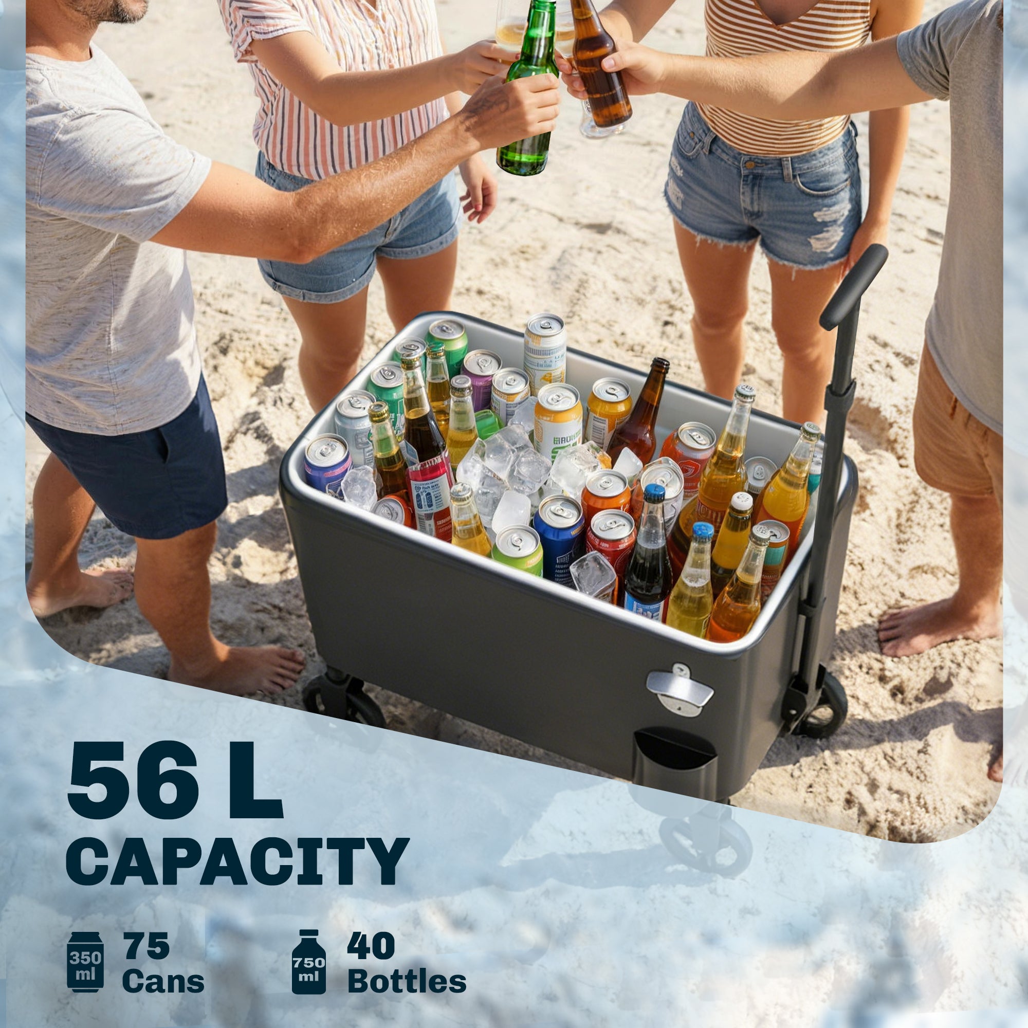 60-Qt Outdoor Patio Cooler Cart - Rolling Ice Chest Black-DECOROLALA
