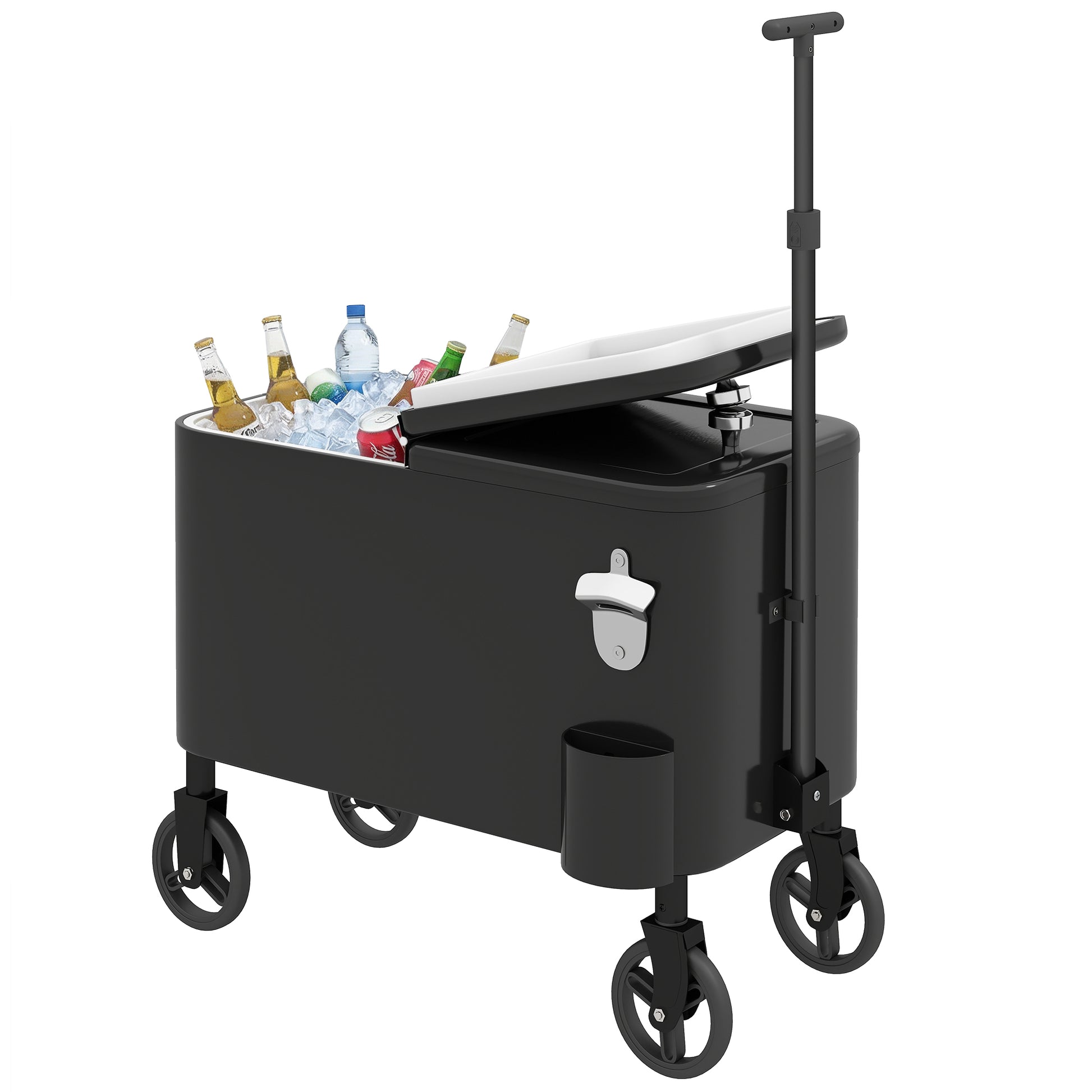 60-Qt Outdoor Patio Cooler Cart - Rolling Ice Chest Black-DECOROLALA