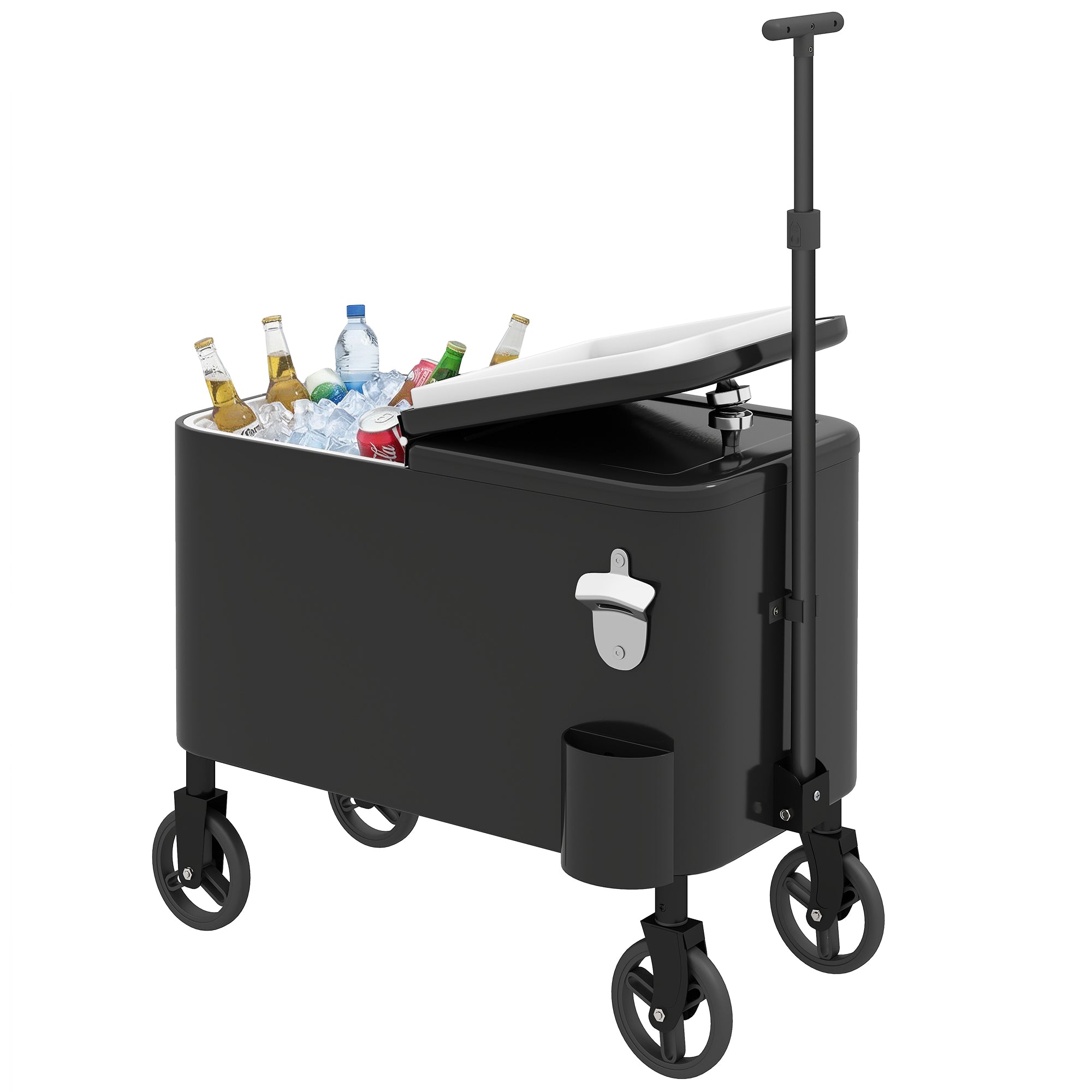 60-Qt Outdoor Patio Cooler Cart - Rolling Ice Chest Black-DECOROLALA