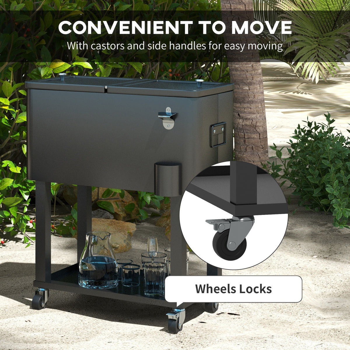 60 Quart Rolling Outdoor Cooler Cart - Black-Coolers-DECOROLALA