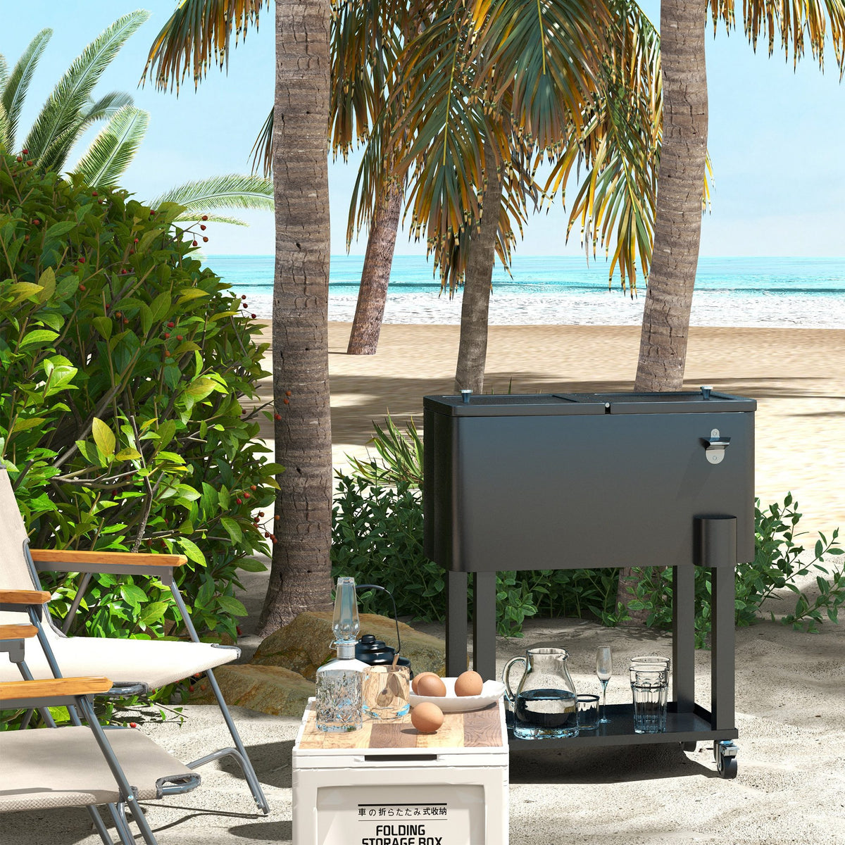 60 Quart Rolling Outdoor Cooler Cart - Black-Coolers-DECOROLALA