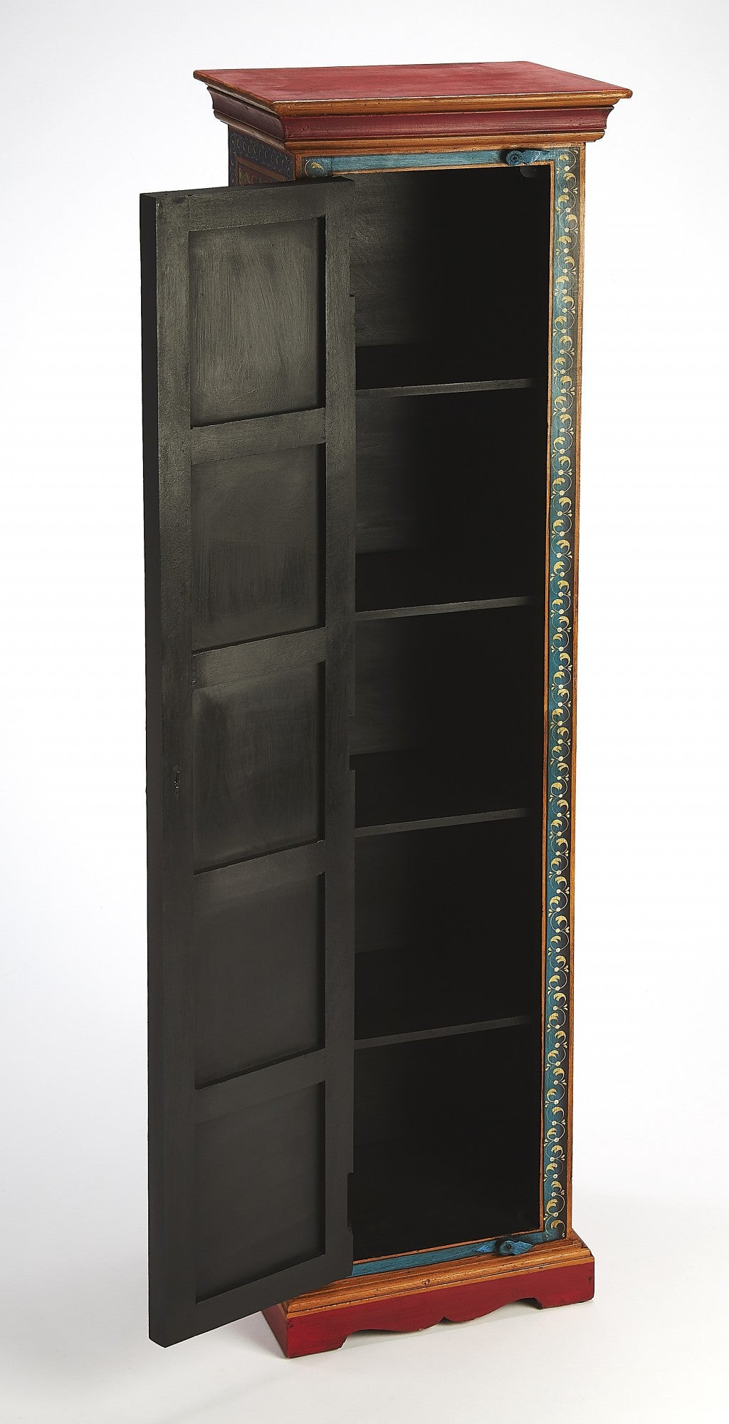 60" Red Blue and Gold Hand Painted Accent Cabinet-Cabinets-DECOROLALA