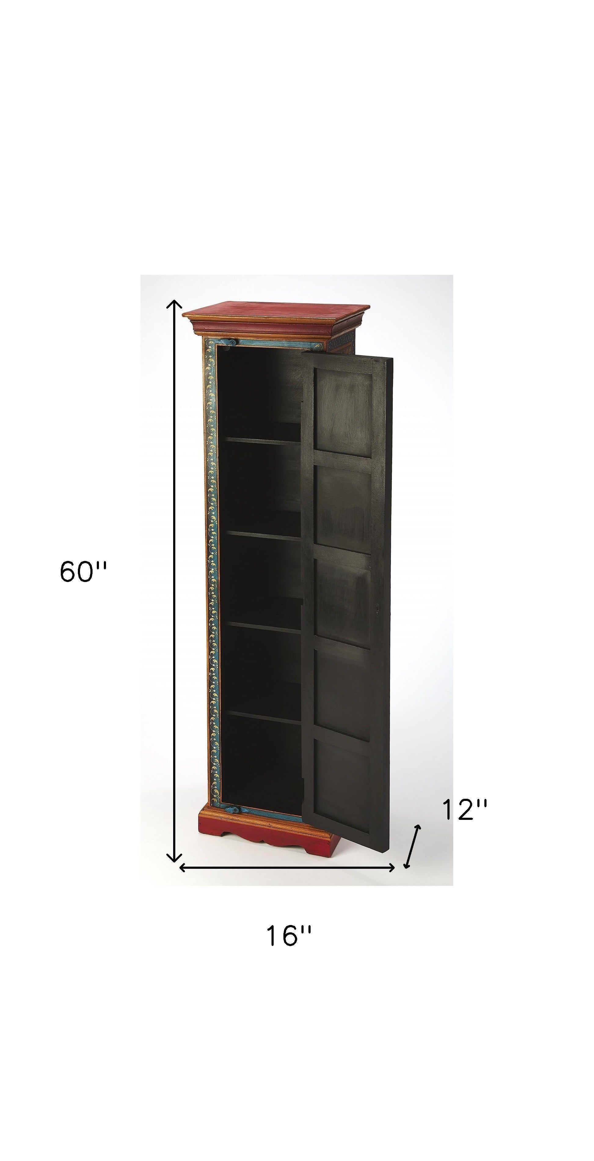 60" Red Blue and Gold Hand Painted Accent Cabinet-Cabinets-DECOROLALA