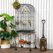 60" Rolling Bird Cage with Open Top - Black Metal for Cockatiels-Birds-DECOROLALA