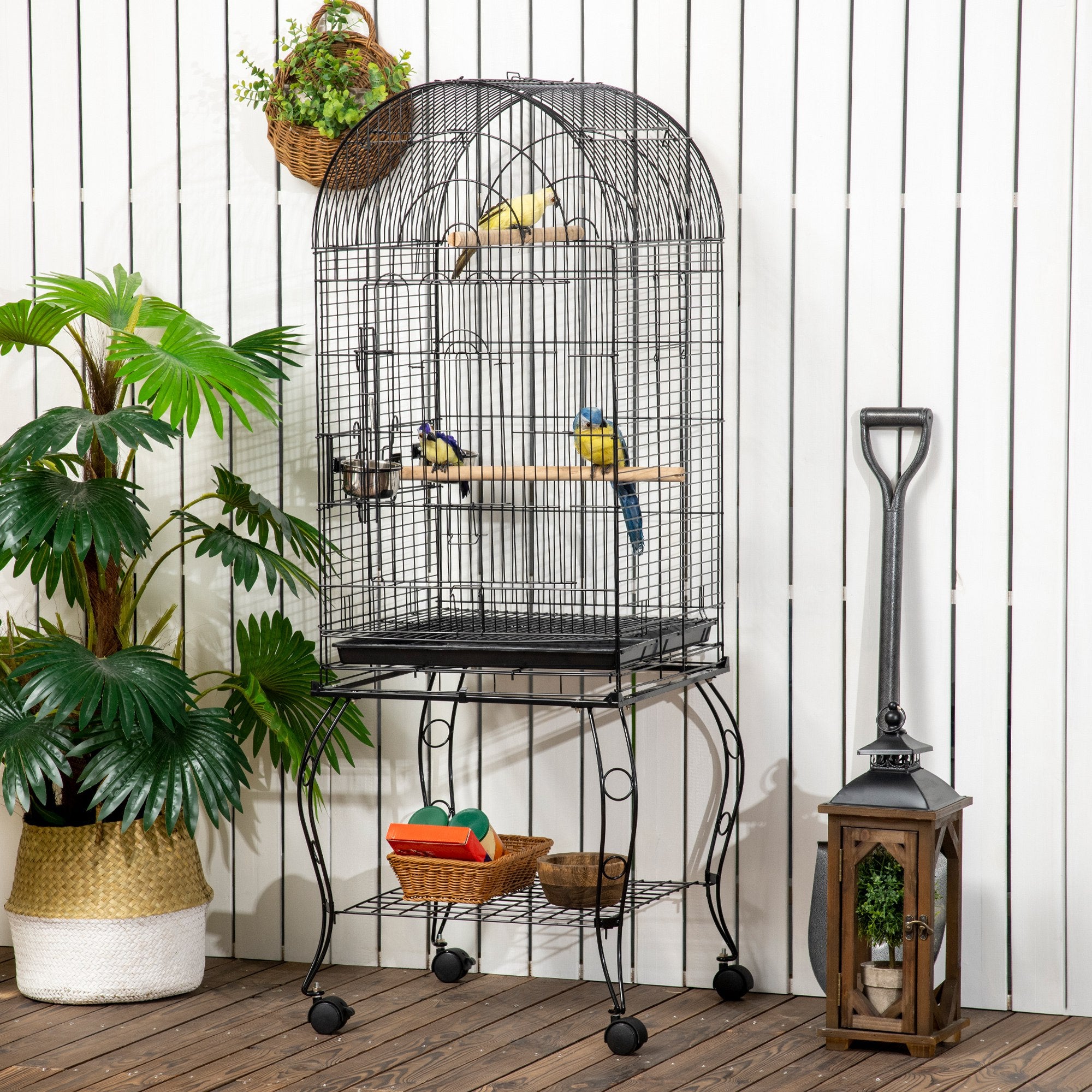 60" Rolling Bird Cage with Open Top - Black Metal for Cockatiels-Birds-DECOROLALA