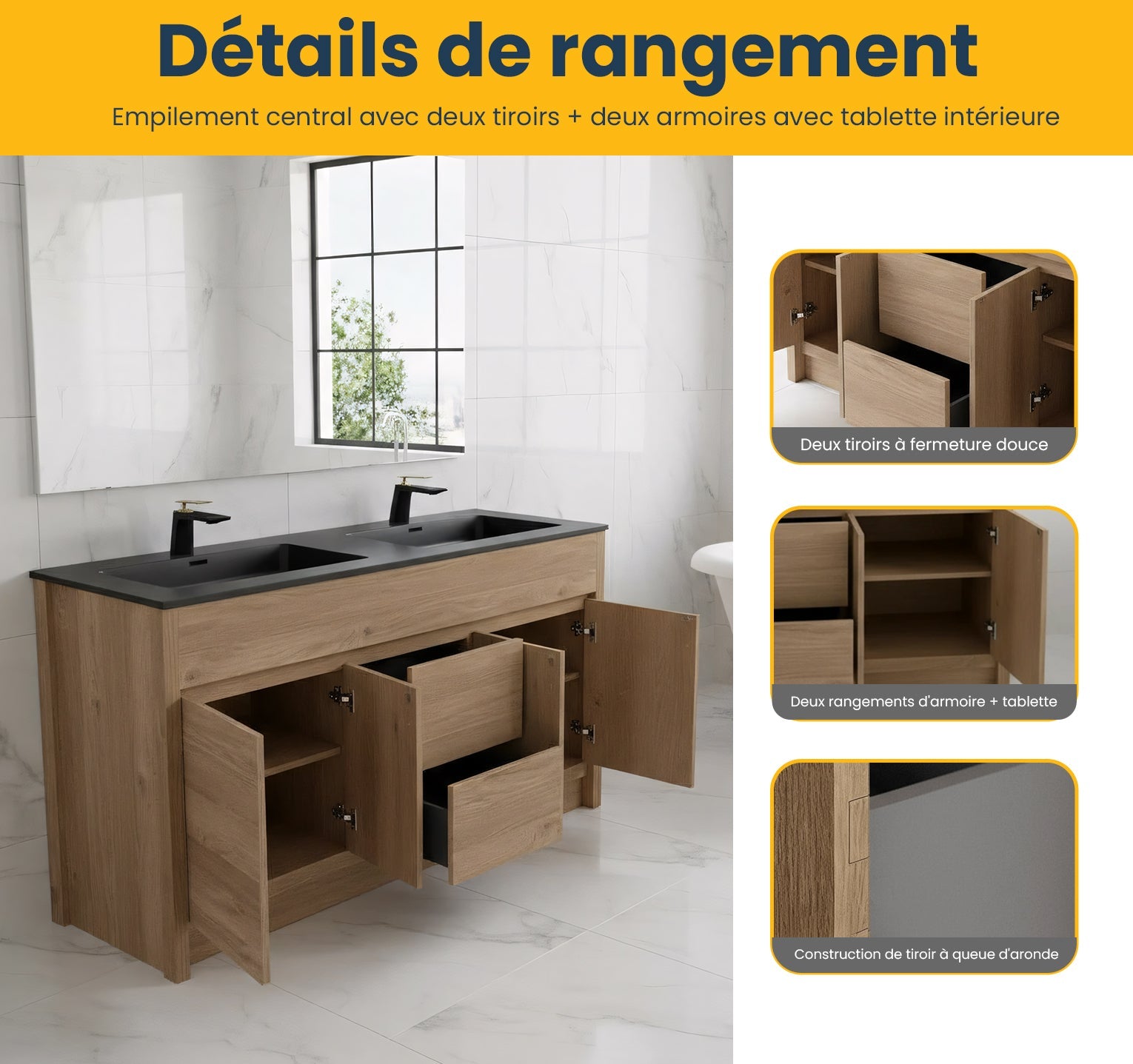 60" Rough Oak Freestanding Double Sink Bathroom Vanity with Black Engineered Quartz Countertop-Migration_Bathroom Vanities-DECOROLALA