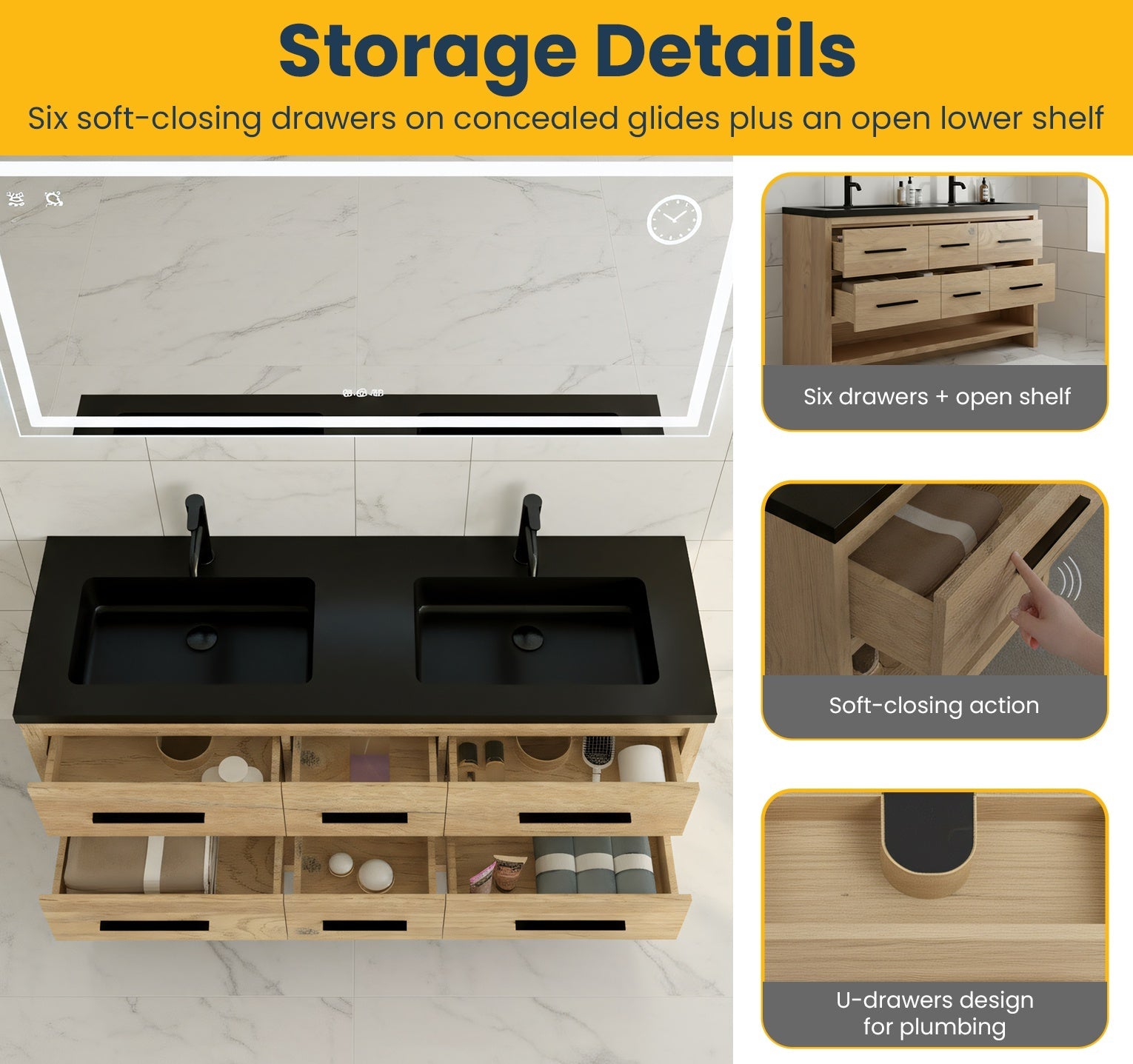 60" Rough Oak Freestanding Double Sink Bathroom Vanity with Black Engineered Quartz Countertop-Migration_Bathroom Vanities-DECOROLALA