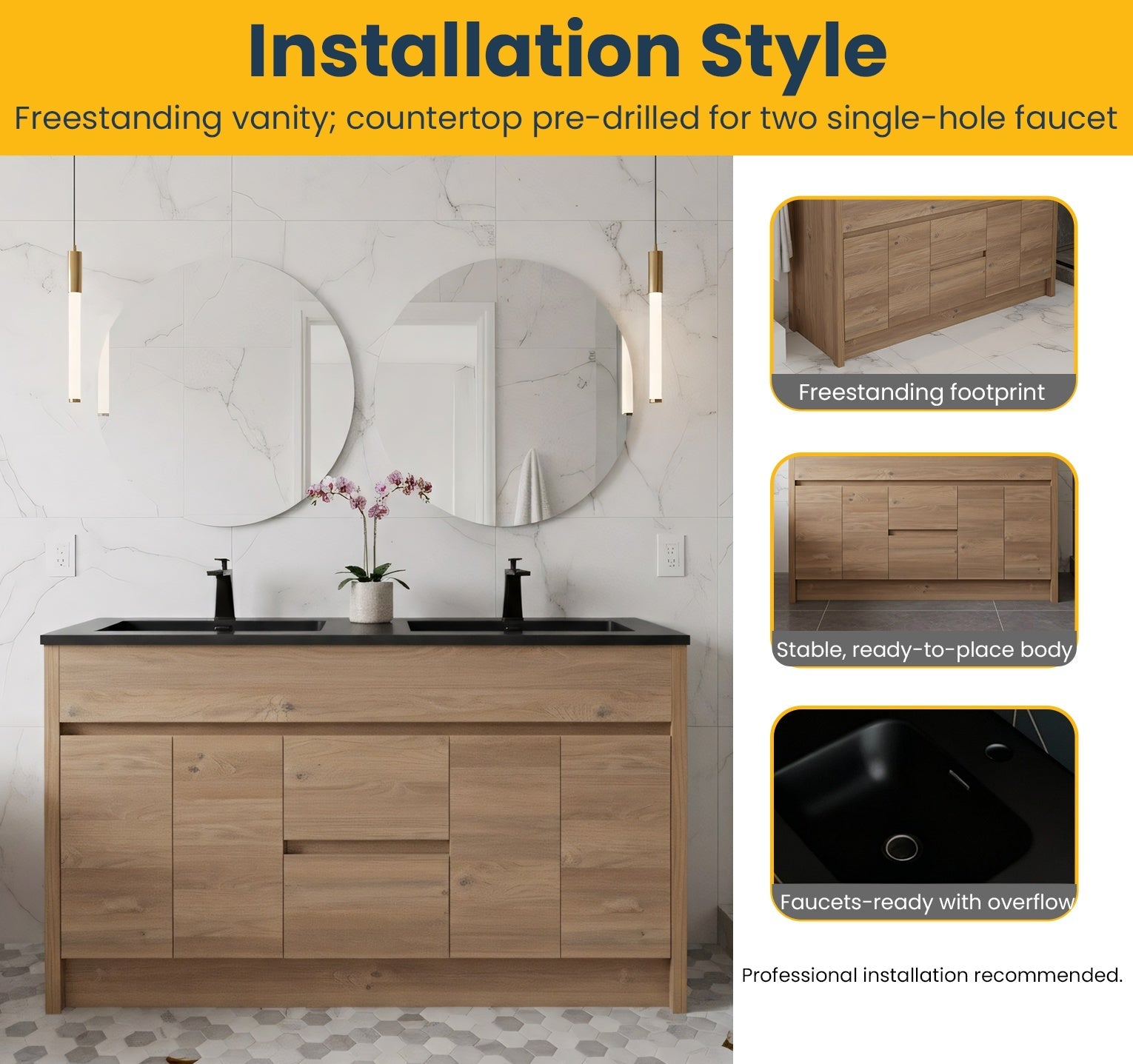 60" Rough Oak Freestanding Double Sink Bathroom Vanity with Black Engineered Quartz Countertop-Migration_Bathroom Vanities-DECOROLALA