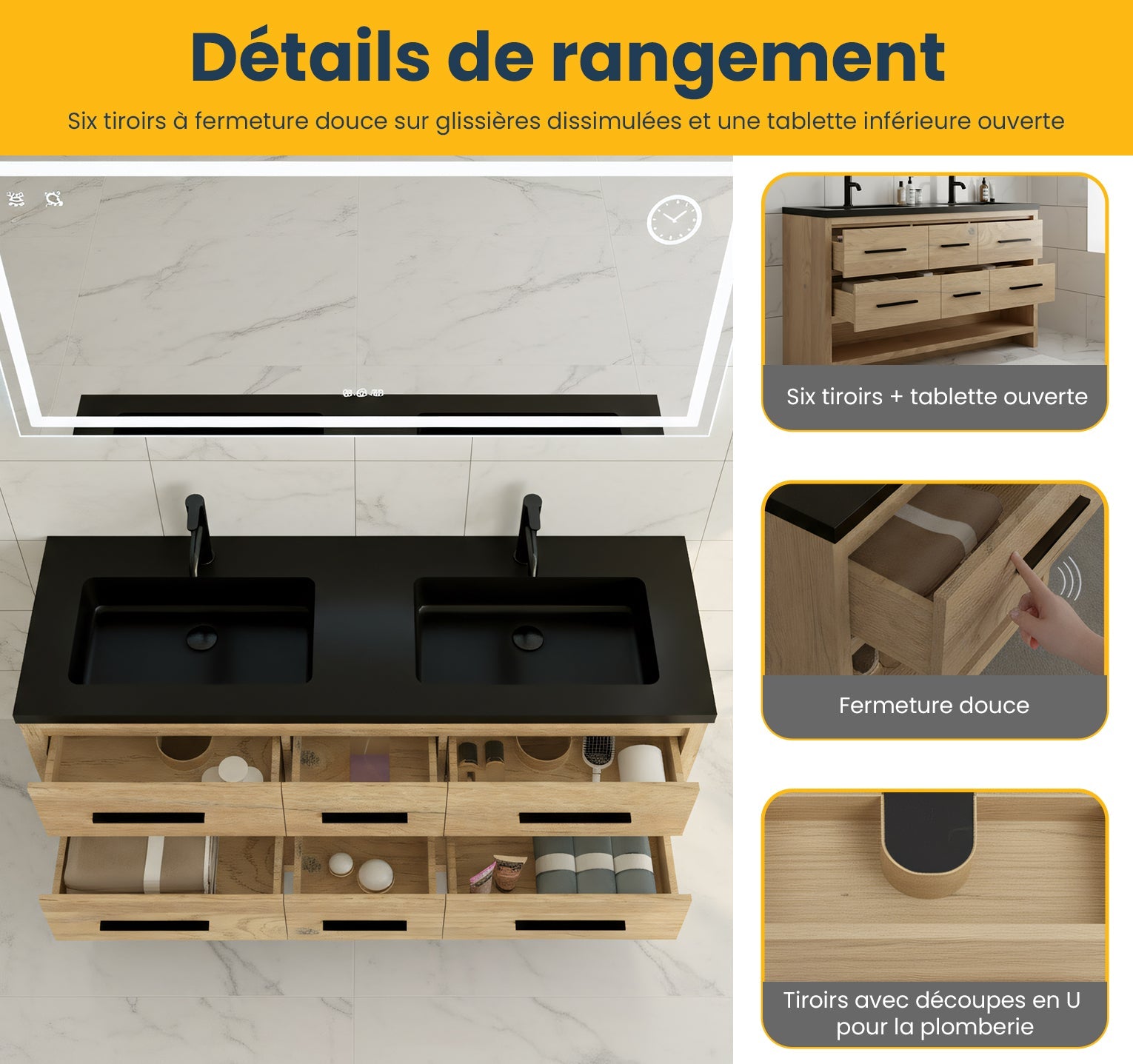 60" Rough Oak Freestanding Double Sink Bathroom Vanity with Black Engineered Quartz Countertop-Migration_Bathroom Vanities-DECOROLALA