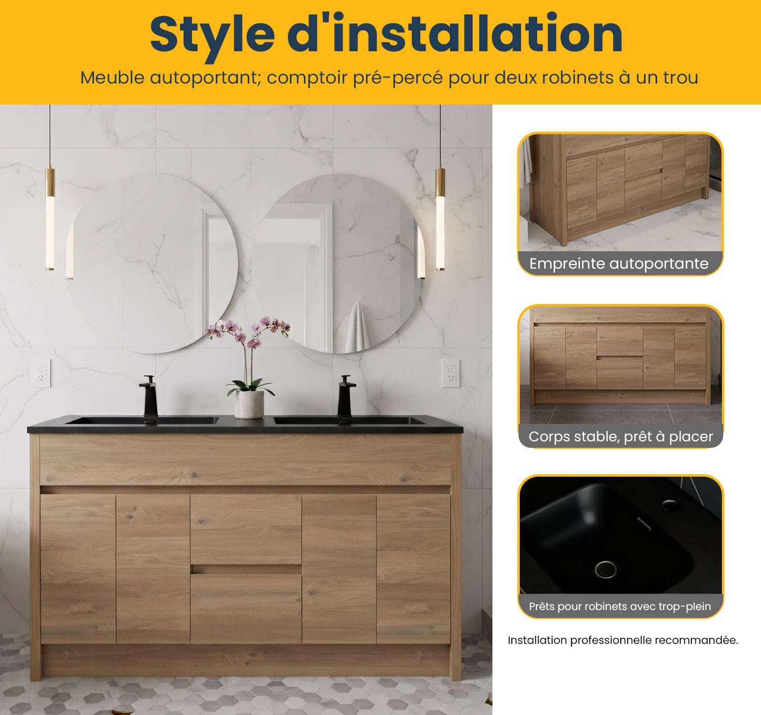 60" Rough Oak Freestanding Double Sink Bathroom Vanity with Black Engineered Quartz Countertop-Migration_Bathroom Vanities-DECOROLALA