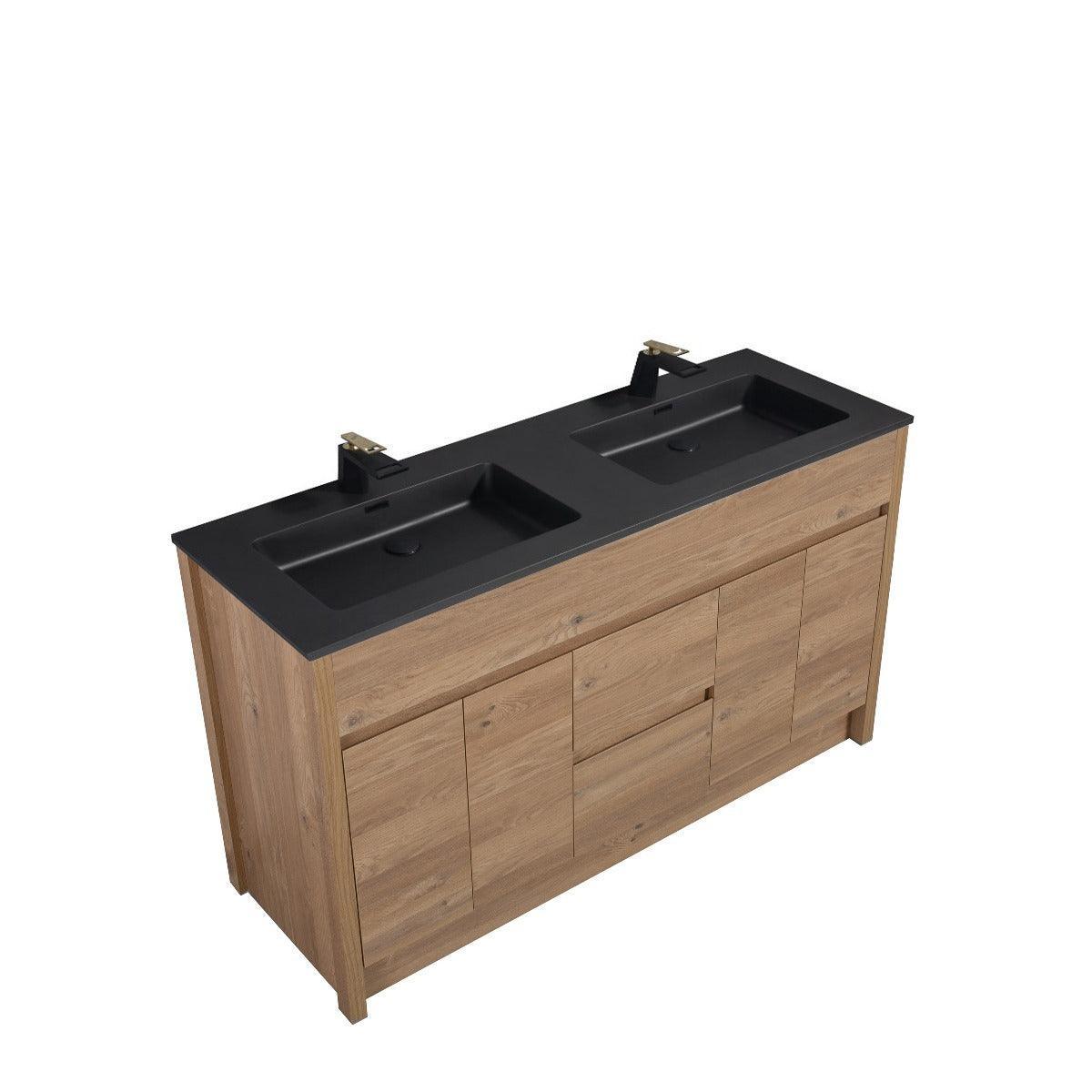60" Rough Oak Freestanding Double Sink Bathroom Vanity with Black Engineered Quartz Countertop-Migration_Bathroom Vanities-DECOROLALA