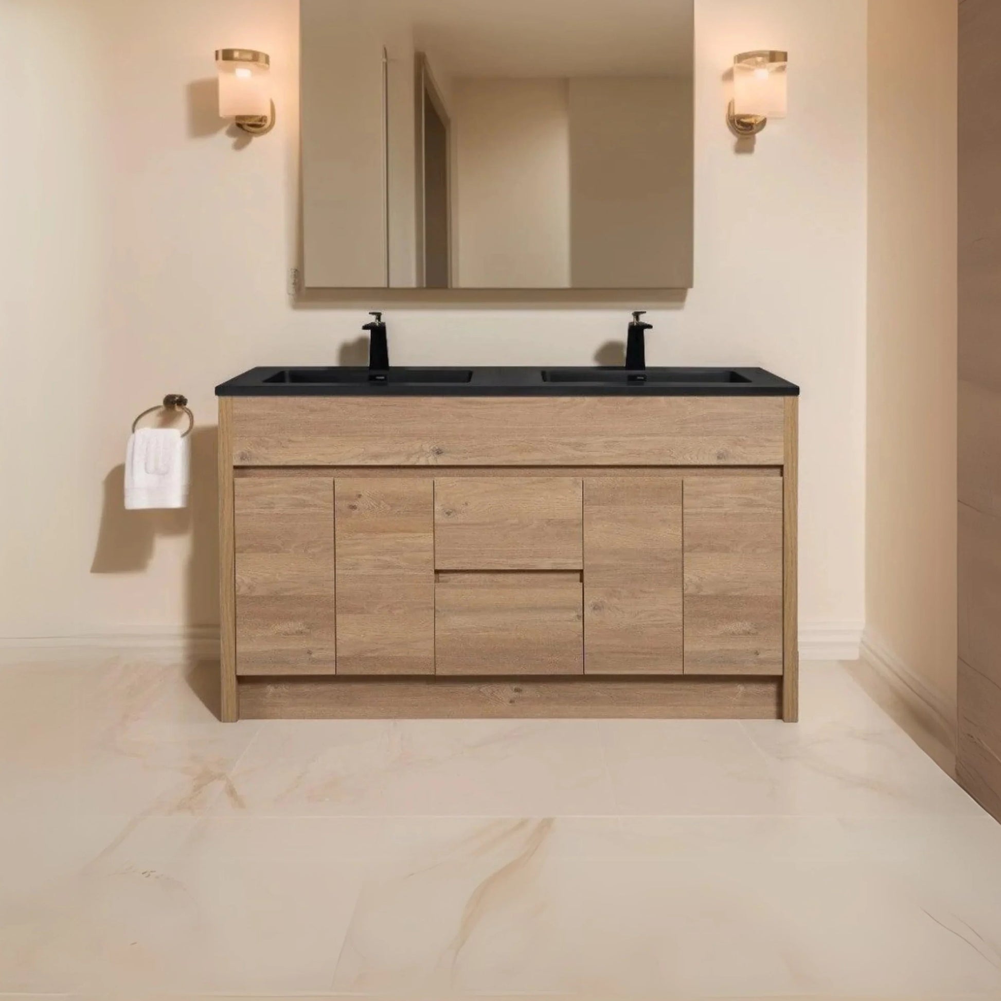 60" Rough Oak Freestanding Double Sink Bathroom Vanity with Black Engineered Quartz Countertop-Migration_Bathroom Vanities-DECOROLALA