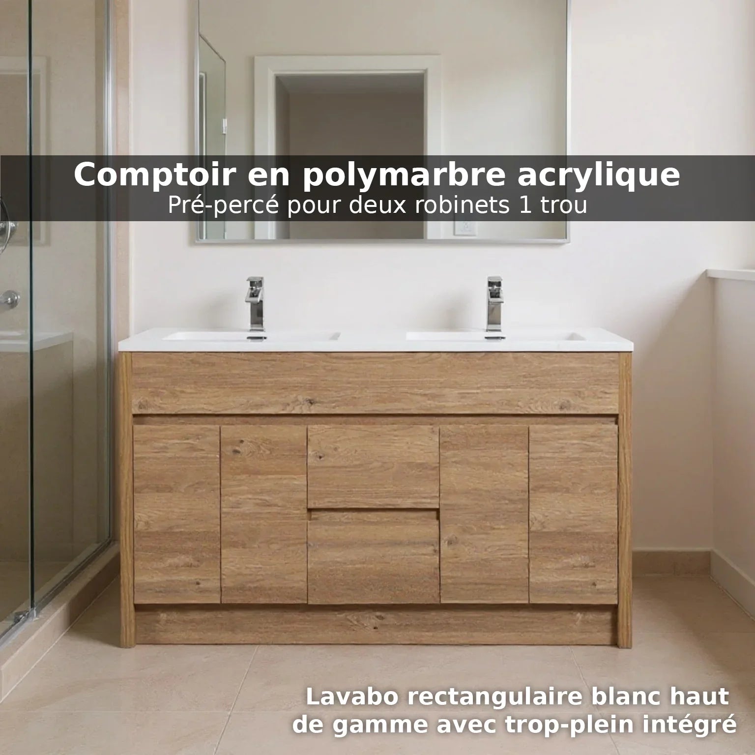 60" Rough Oak Freestanding Double Sink Bathroom Vanity with White Polymarble Countertop-Migration_Bathroom Vanities-DECOROLALA