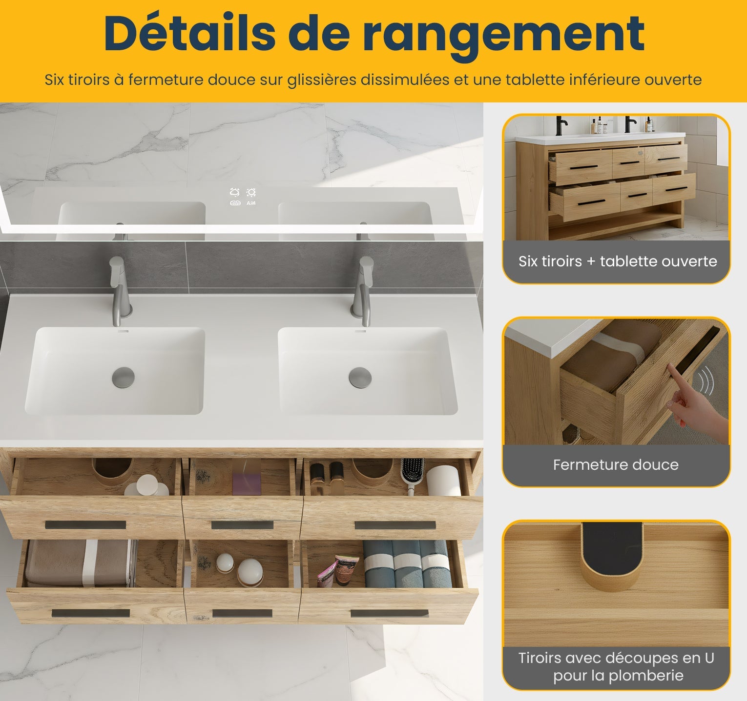60" Rough Oak Freestanding Double Sink Bathroom Vanity with White Polymarble Countertop-Migration_Bathroom Vanities-DECOROLALA
