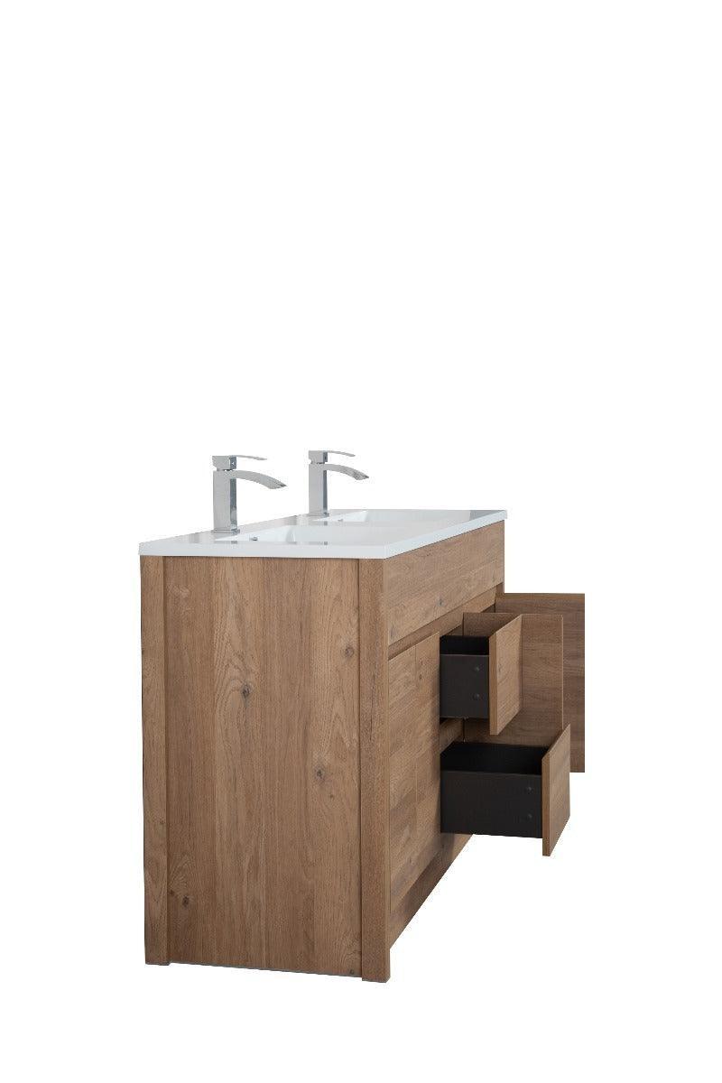 60" Rough Oak Freestanding Double Sink Bathroom Vanity with White Polymarble Countertop-Migration_Bathroom Vanities-DECOROLALA