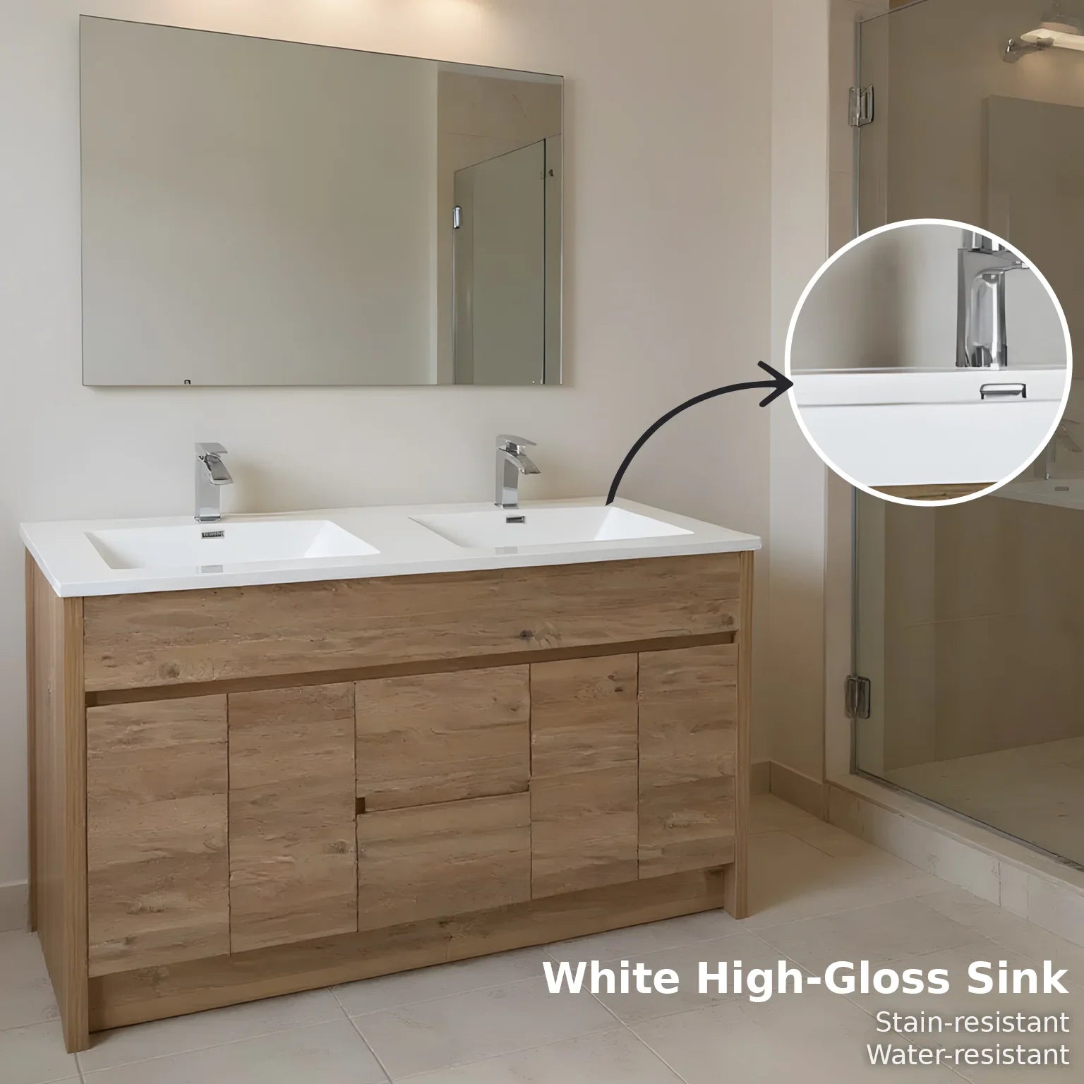 60" Rough Oak Freestanding Double Sink Bathroom Vanity with White Polymarble Countertop-Migration_Bathroom Vanities-DECOROLALA