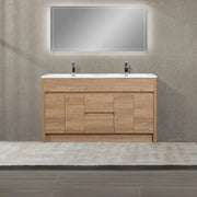 60" Rough Oak Freestanding Double Sink Bathroom Vanity with White Polymarble Countertop-Migration_Bathroom Vanities-DECOROLALA