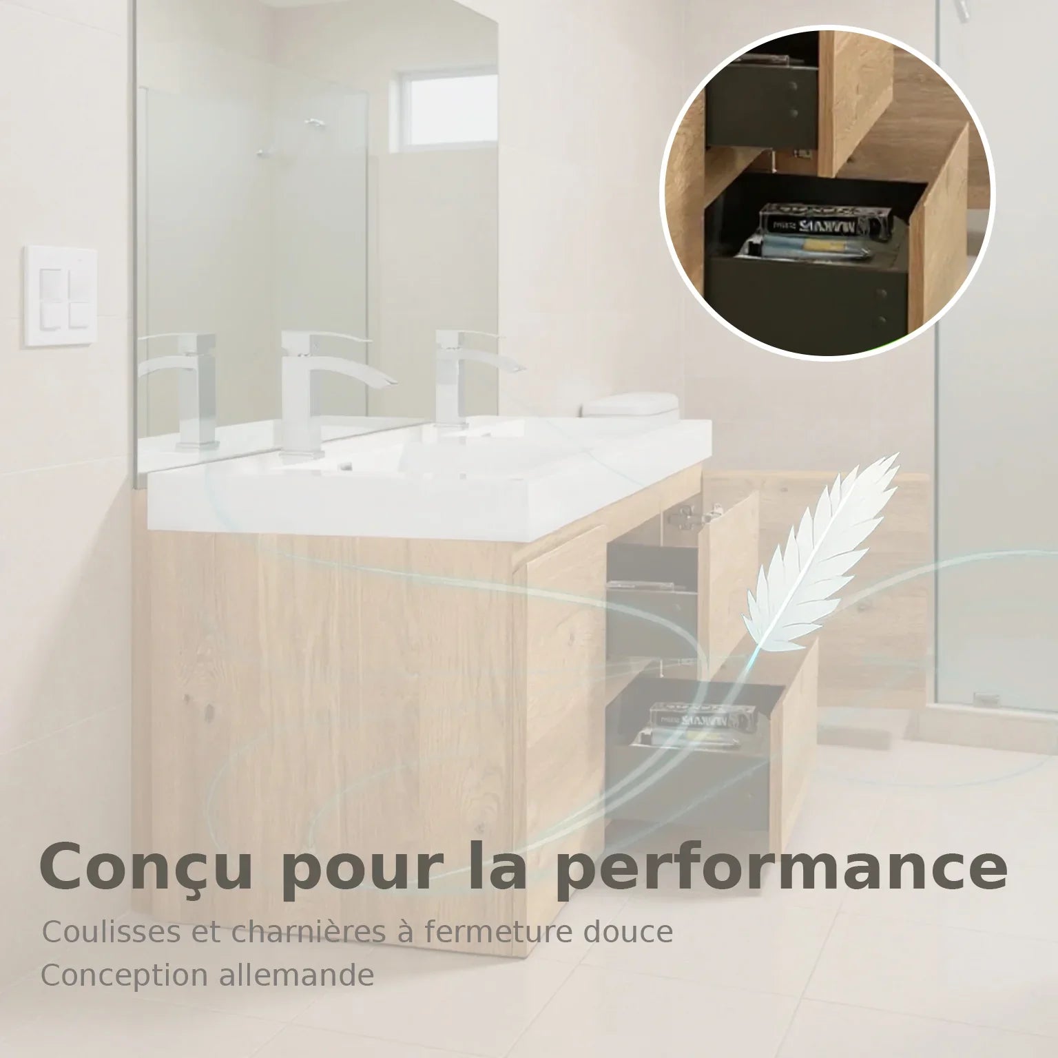 60" Rough Oak Wall Mount Double Sink Bathroom Vanity with White Polymarble Countertop-Migration_Bathroom Vanities-DECOROLALA