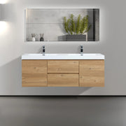 60" Rough Oak Wall Mount Double Sink Bathroom Vanity with White Polymarble Countertop-Migration_Bathroom Vanities-DECOROLALA