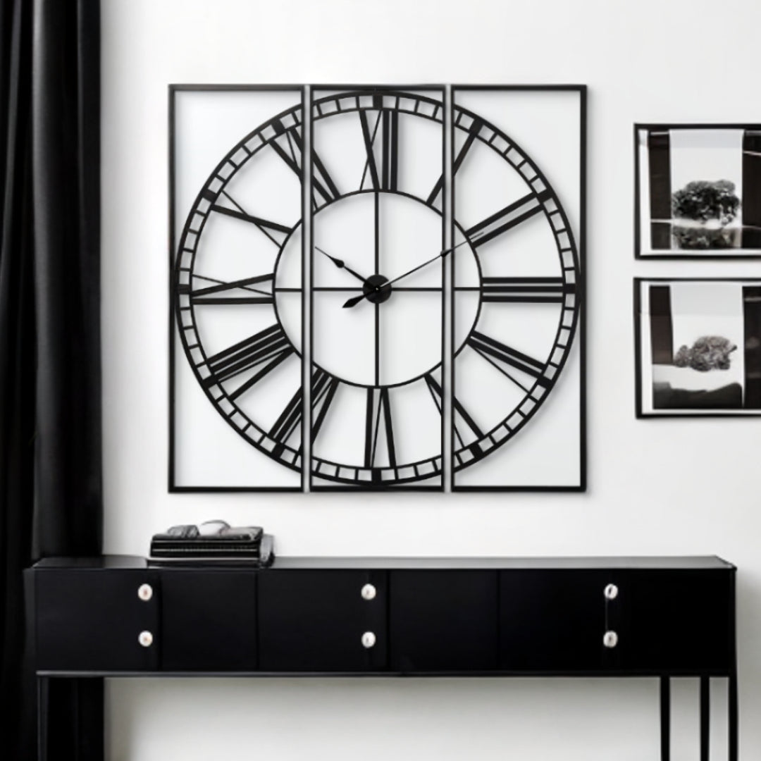 60" Round and Square Industrial Style Wall Clock-Wall Clocks-DECOROLALA