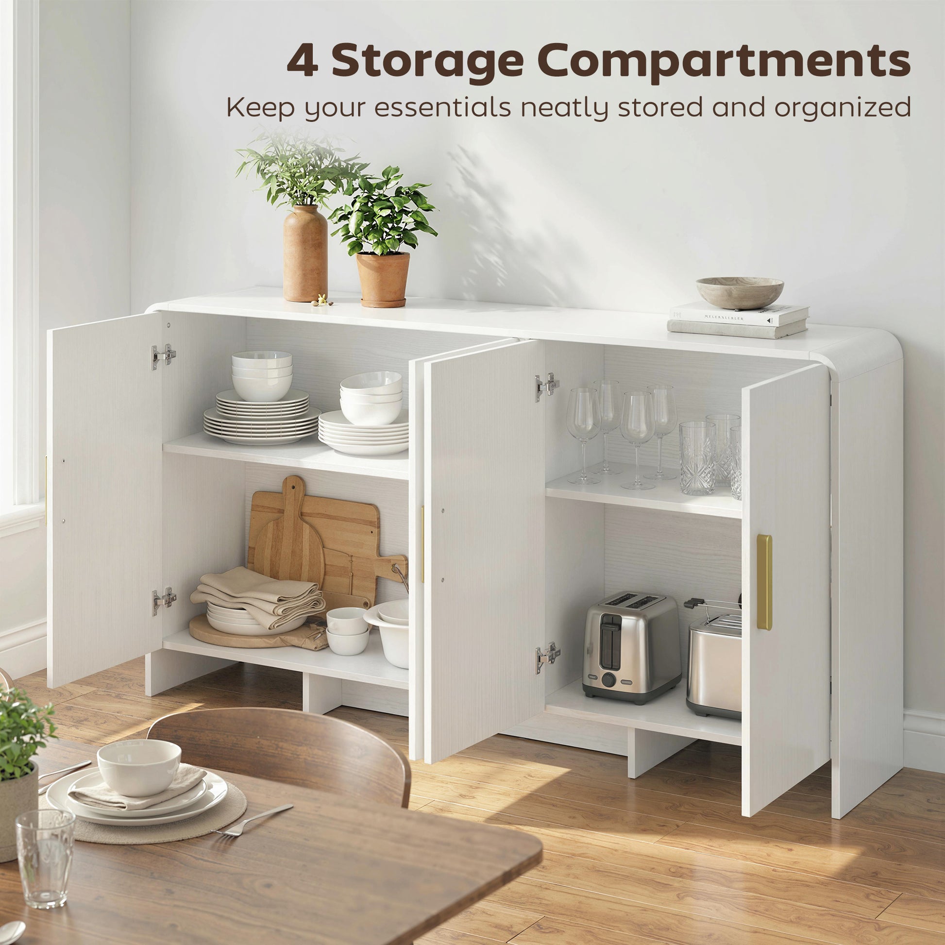 60" Sideboard Buffet Cabinet TV Stand - White Wood Grain-DECOROLALA