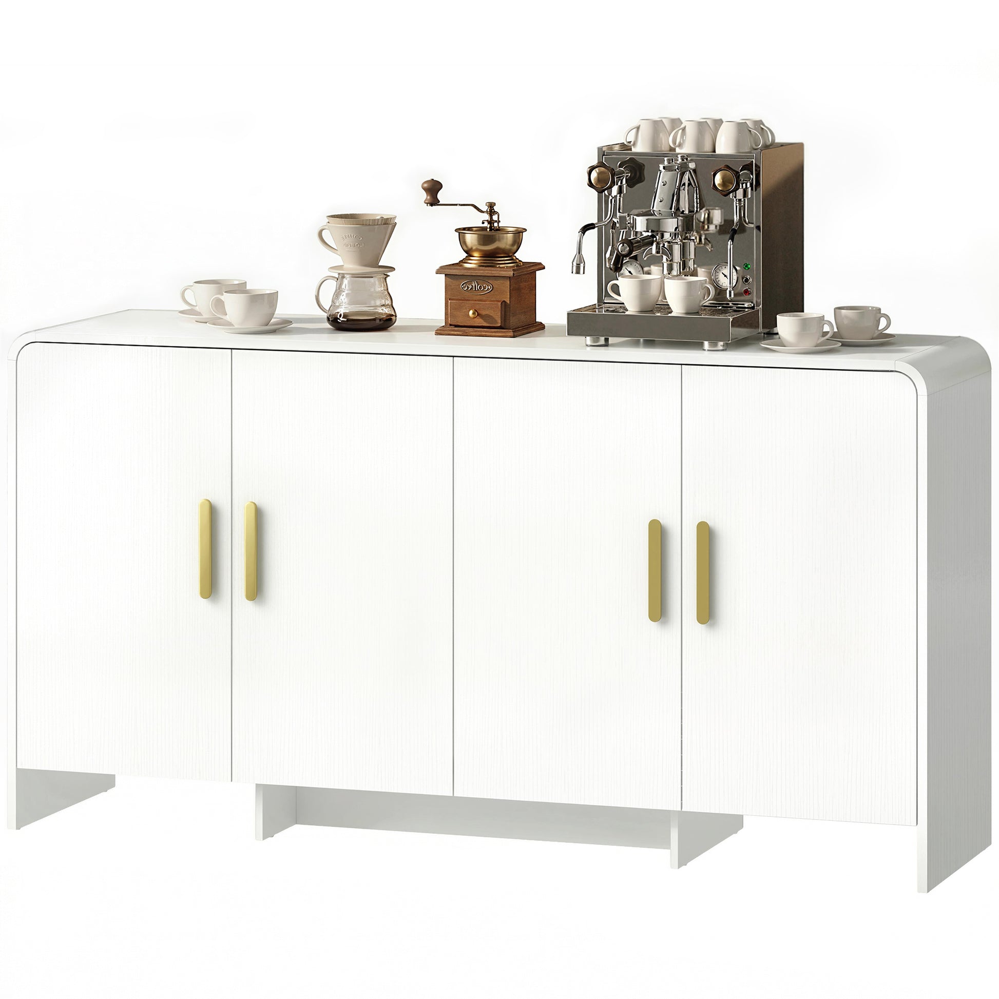 60" Sideboard Buffet Cabinet TV Stand - White Wood Grain-DECOROLALA