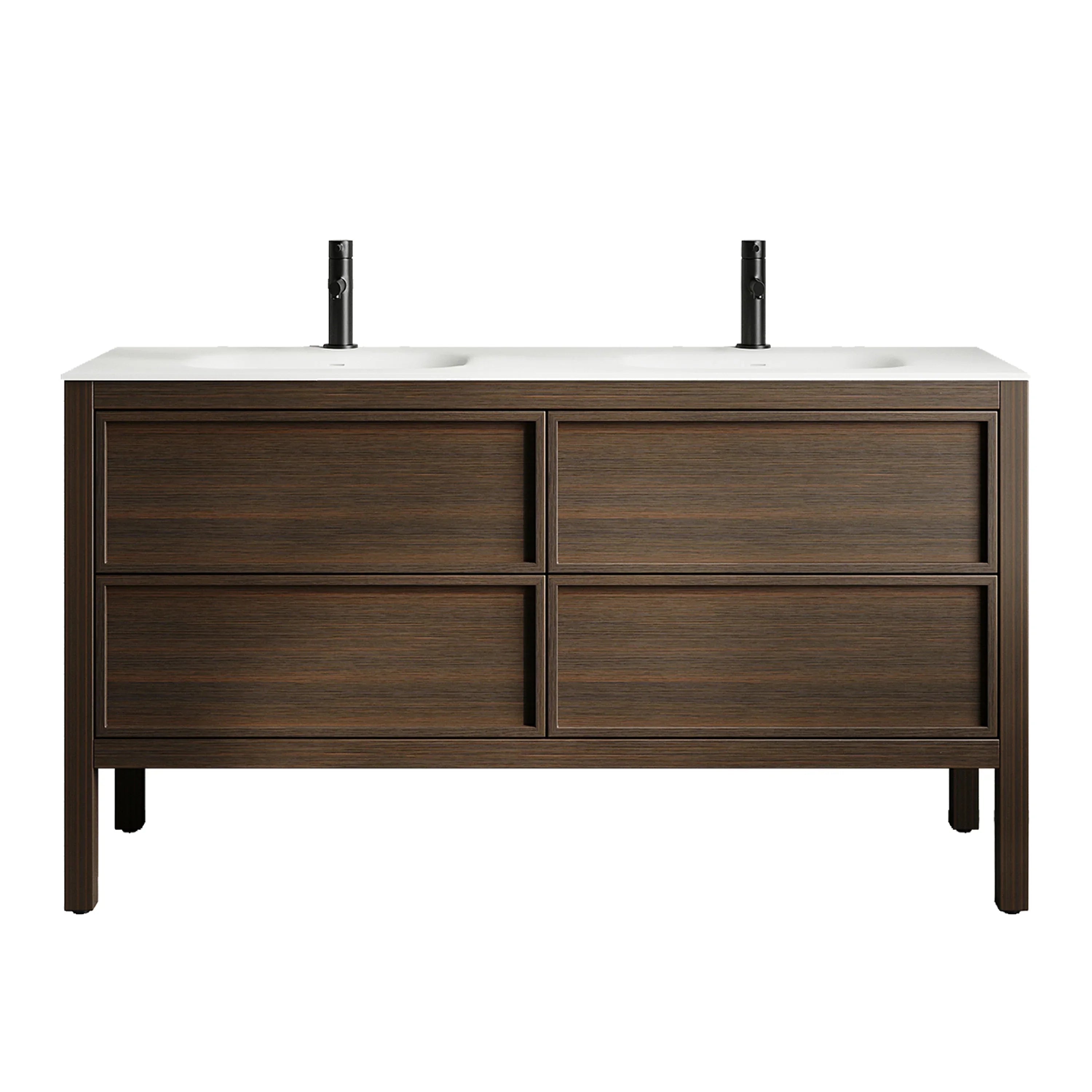 60" Smoked Oak Freestanding Double Sink Bathroom Vanity with White Solid Surface Countertop-Migration_Bathroom Vanities-DECOROLALA