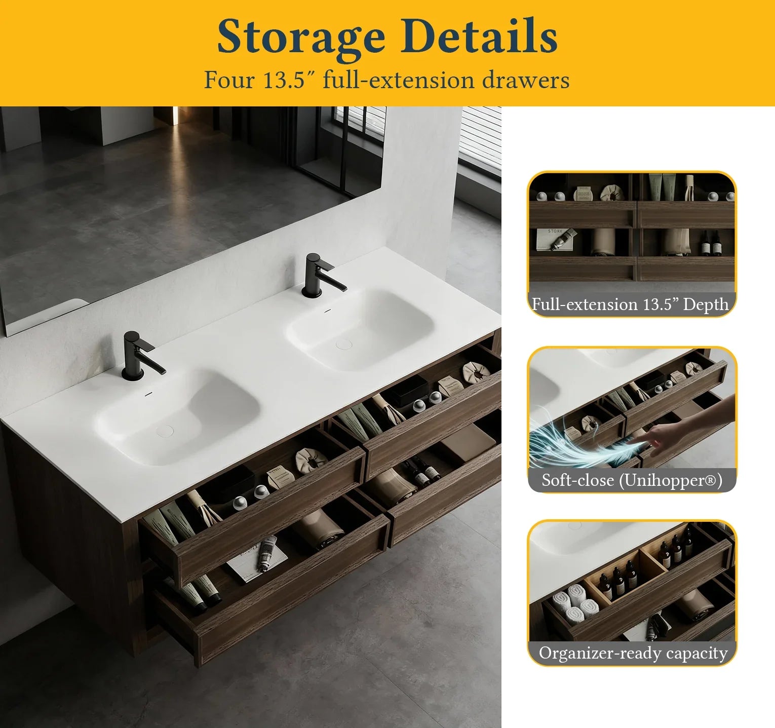 60" Smoked Oak Freestanding Double Sink Bathroom Vanity with White Solid Surface Countertop-Migration_Bathroom Vanities-DECOROLALA