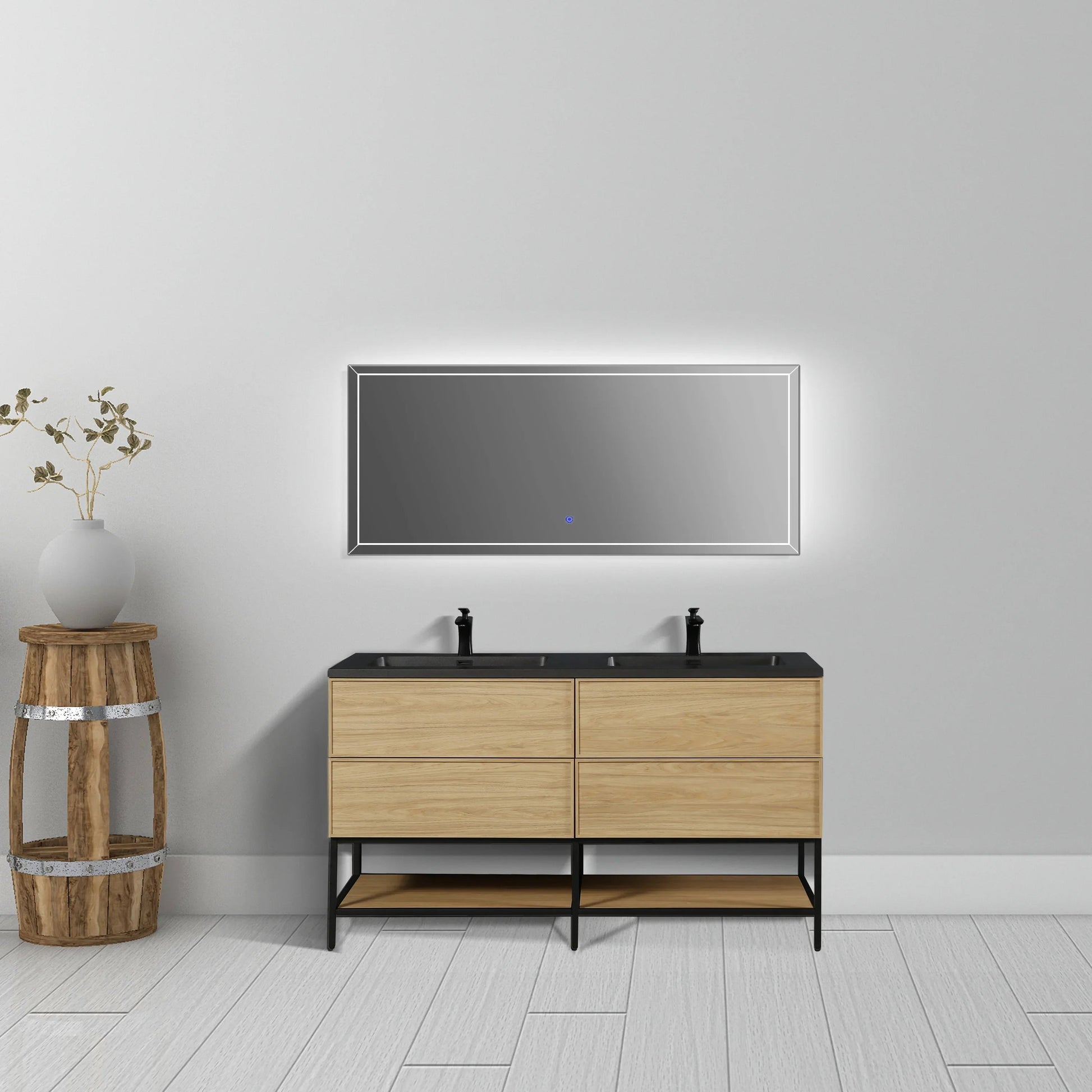 60" Sunset Walnut Wall Mount Double Sink Bathroom Vanity with Black Engineered Quartz Countertop-Migration_Bathroom Vanities-DECOROLALA