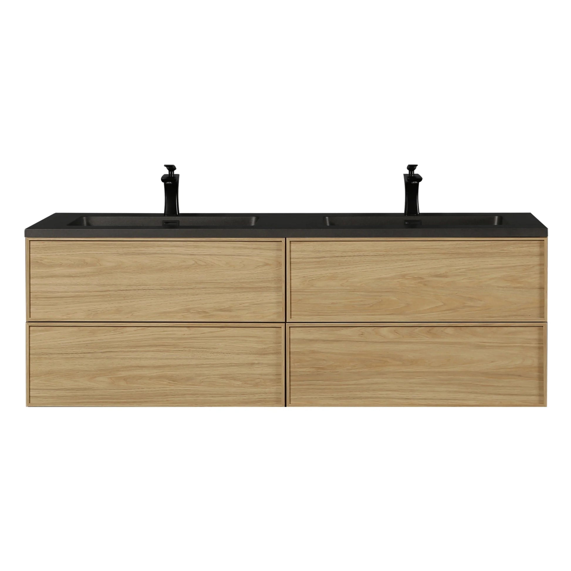 60" Sunset Walnut Wall Mount Double Sink Bathroom Vanity with Black Engineered Quartz Countertop-Migration_Bathroom Vanities-DECOROLALA