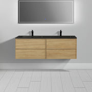 60" Sunset Walnut Wall Mount Double Sink Bathroom Vanity with Black Engineered Quartz Countertop-Migration_Bathroom Vanities-DECOROLALA