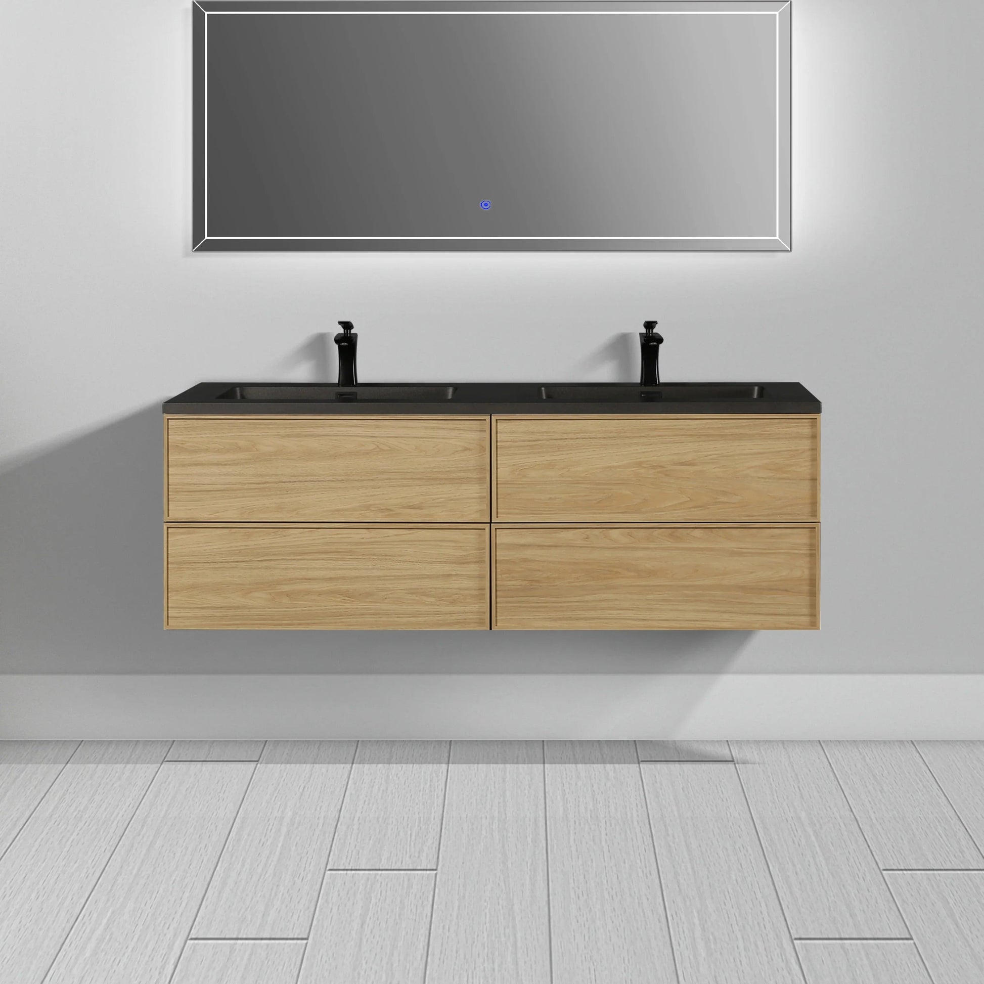 60" Sunset Walnut Wall Mount Double Sink Bathroom Vanity with Black Engineered Quartz Countertop-Migration_Bathroom Vanities-DECOROLALA