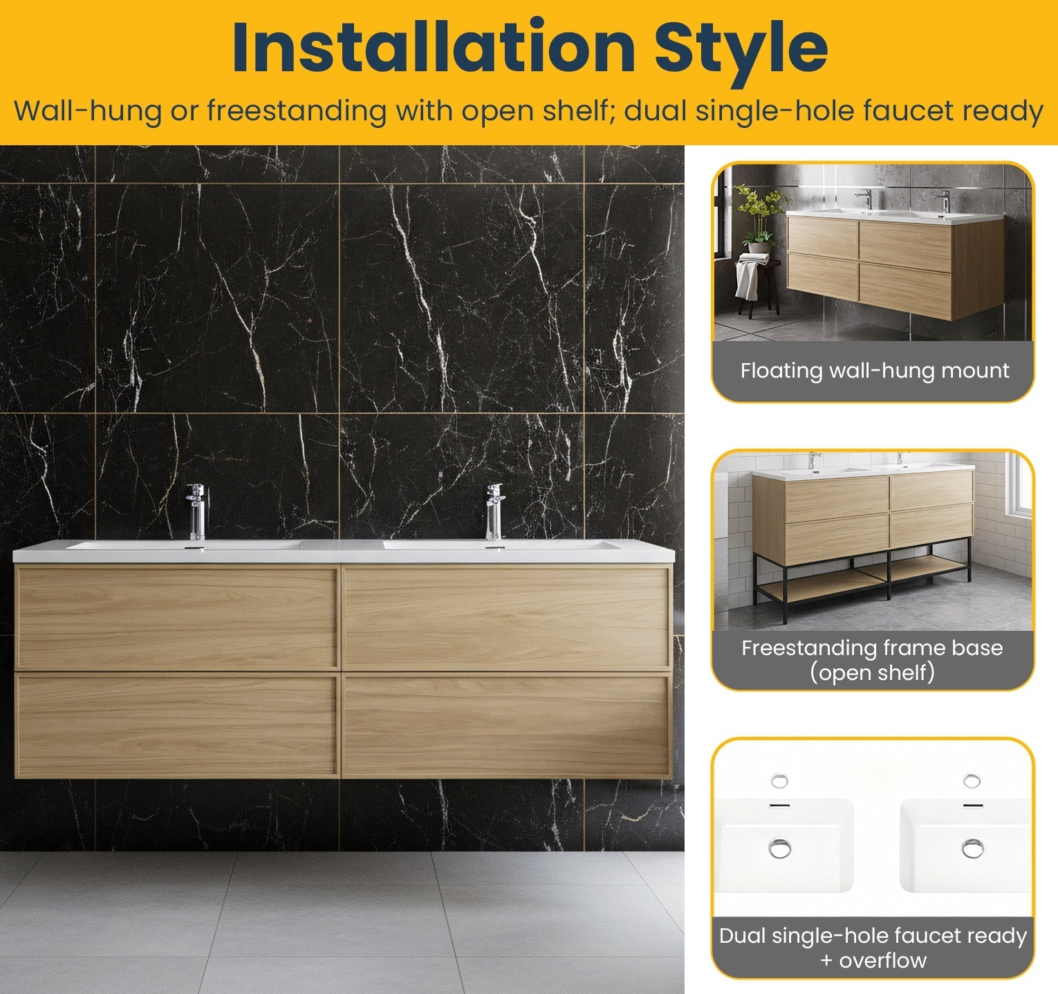 60" Sunset Walnut Wall Mount Double Sink Bathroom Vanity with White Polymarble Countertop-Migration_Bathroom Vanities-DECOROLALA