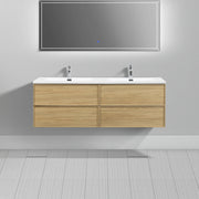 60" Sunset Walnut Wall Mount Double Sink Bathroom Vanity with White Polymarble Countertop-Migration_Bathroom Vanities-DECOROLALA