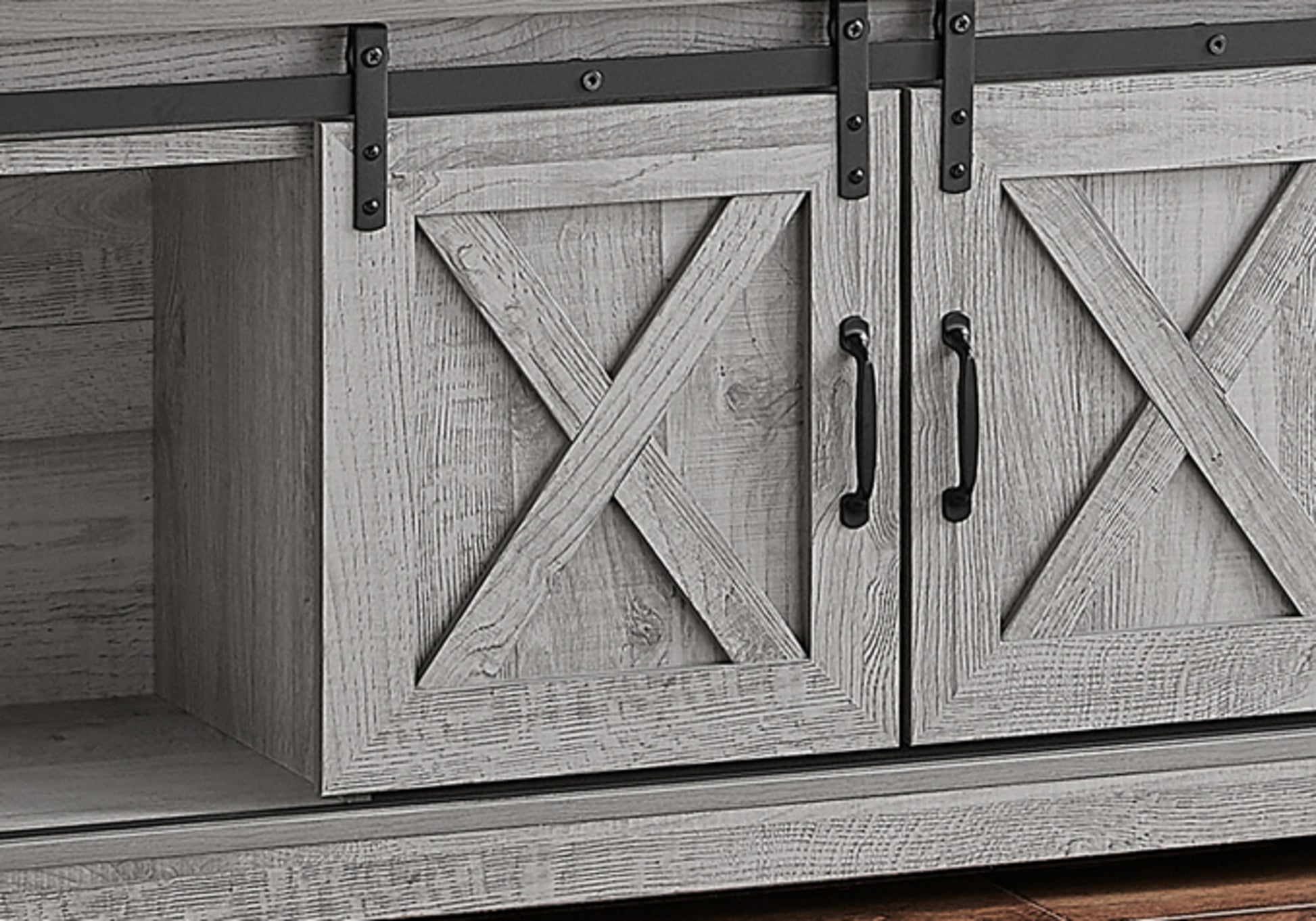 60" TV Stand with Sliding Doors, Dark Taupe-Bookshelf-DECOROLALA