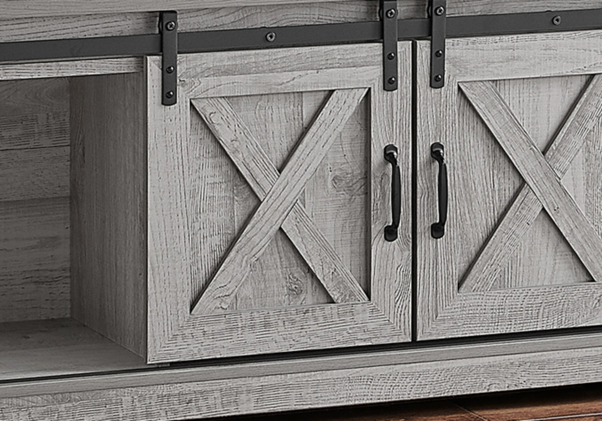 60" TV Stand with Sliding Doors, Dark Taupe-Bookshelf-DECOROLALA