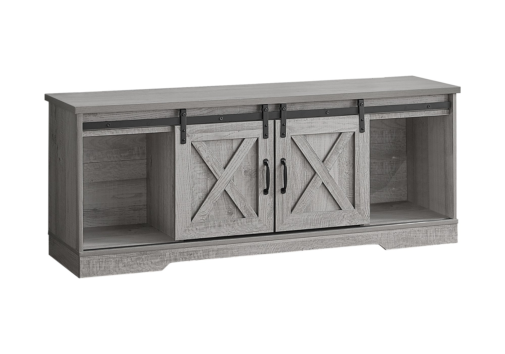 60" TV Stand with Sliding Doors, Dark Taupe-Bookshelf-DECOROLALA