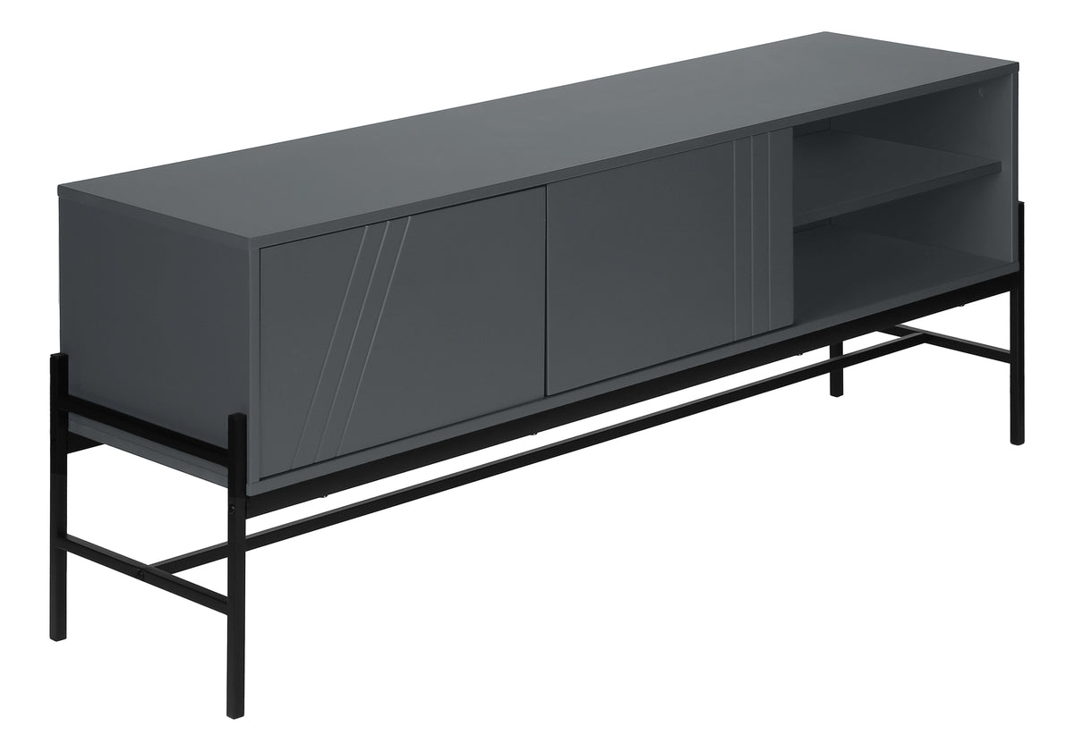 60" TV Stand with Storage Cabinet - Black-TV Stands-DECOROLALA
