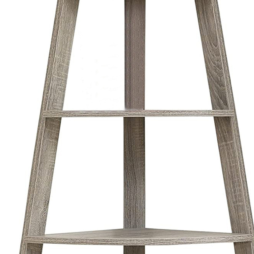 60" Taupe Wood Four Tier Corner Bookcase-Bookcases-DECOROLALA