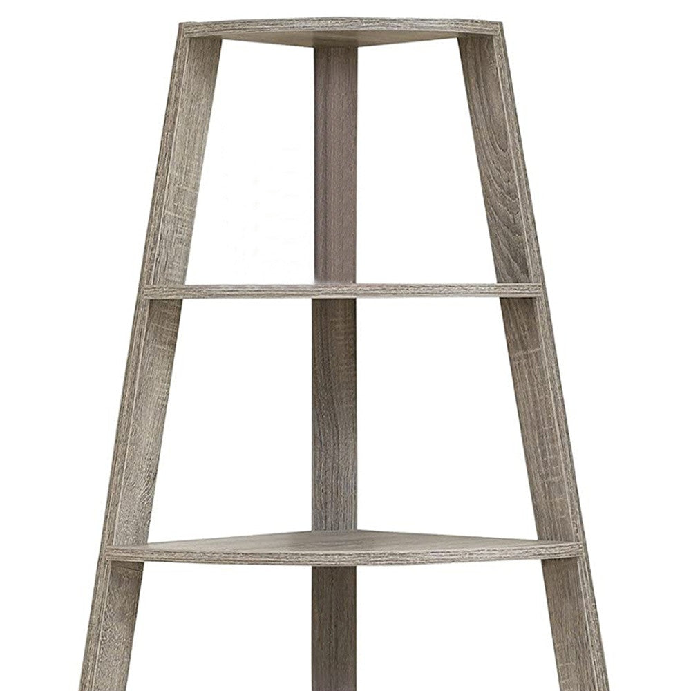 60" Taupe Wood Four Tier Corner Bookcase-Bookcases-DECOROLALA