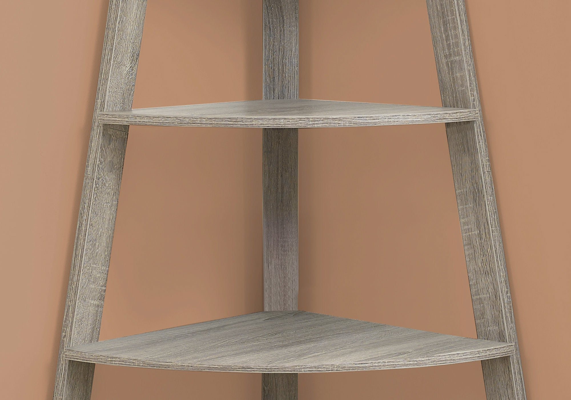 60" Taupe Wood Four Tier Corner Bookcase-Bookcases-DECOROLALA