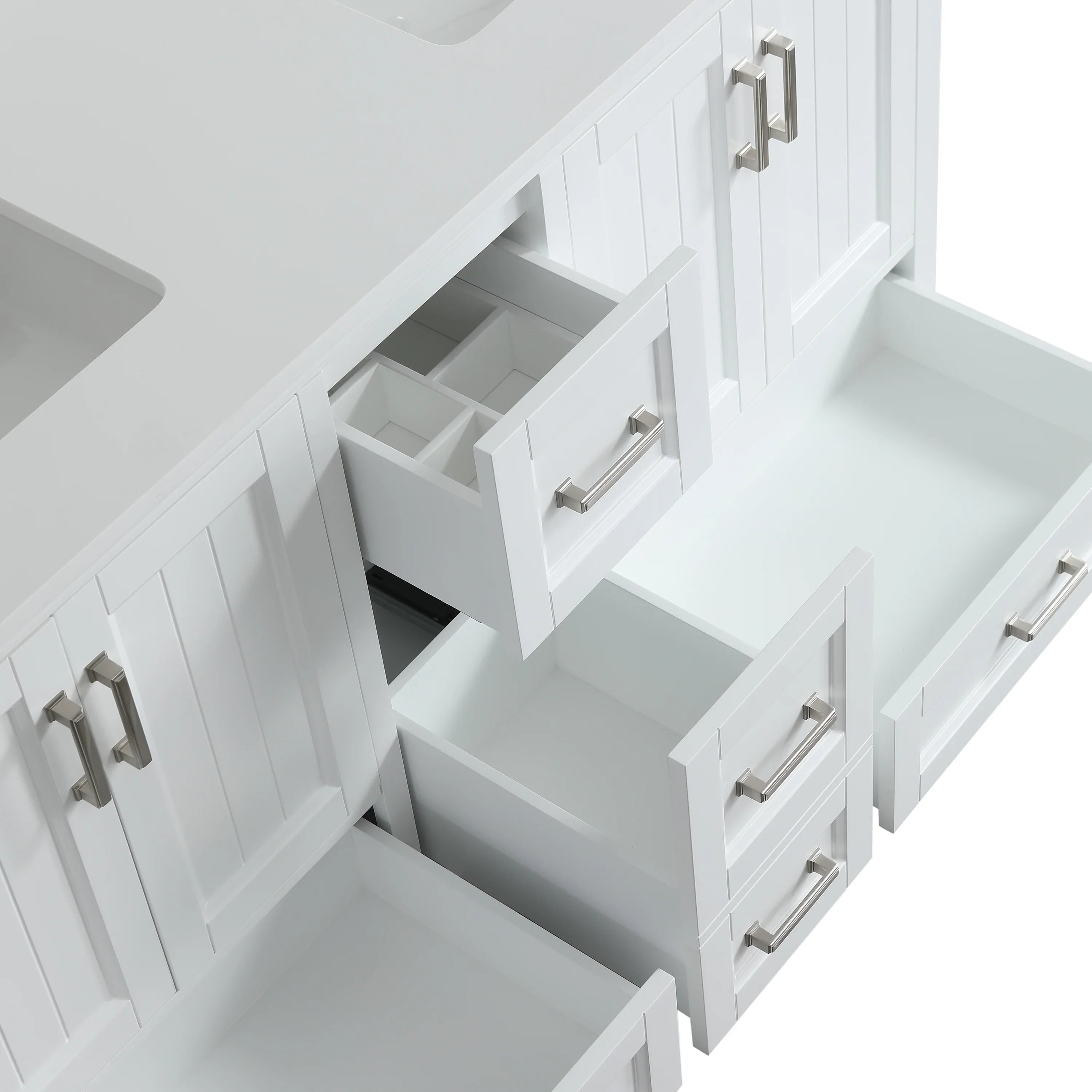 60" White Freestanding Double Sink Bathroom Vanity with White Quartz Countertop