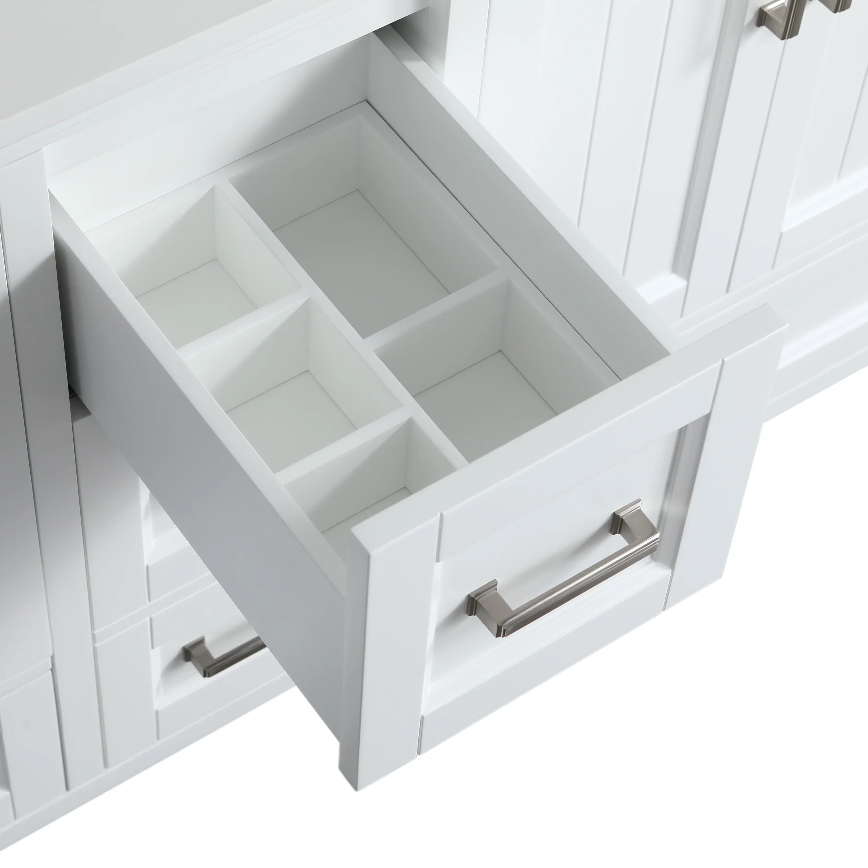 60" White Freestanding Double Sink Bathroom Vanity with White Quartz Countertop