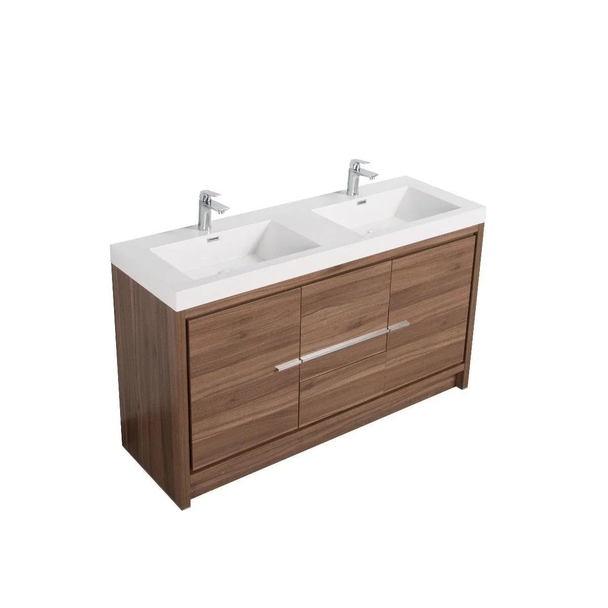 60" Walnut Freestanding Double Sink Bathroom Vanity with White Polymarble Countertop-Migration_Bathroom Vanities-DECOROLALA