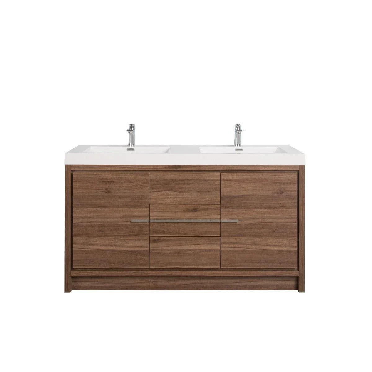 60" Walnut Freestanding Double Sink Bathroom Vanity with White Polymarble Countertop-Migration_Bathroom Vanities-DECOROLALA