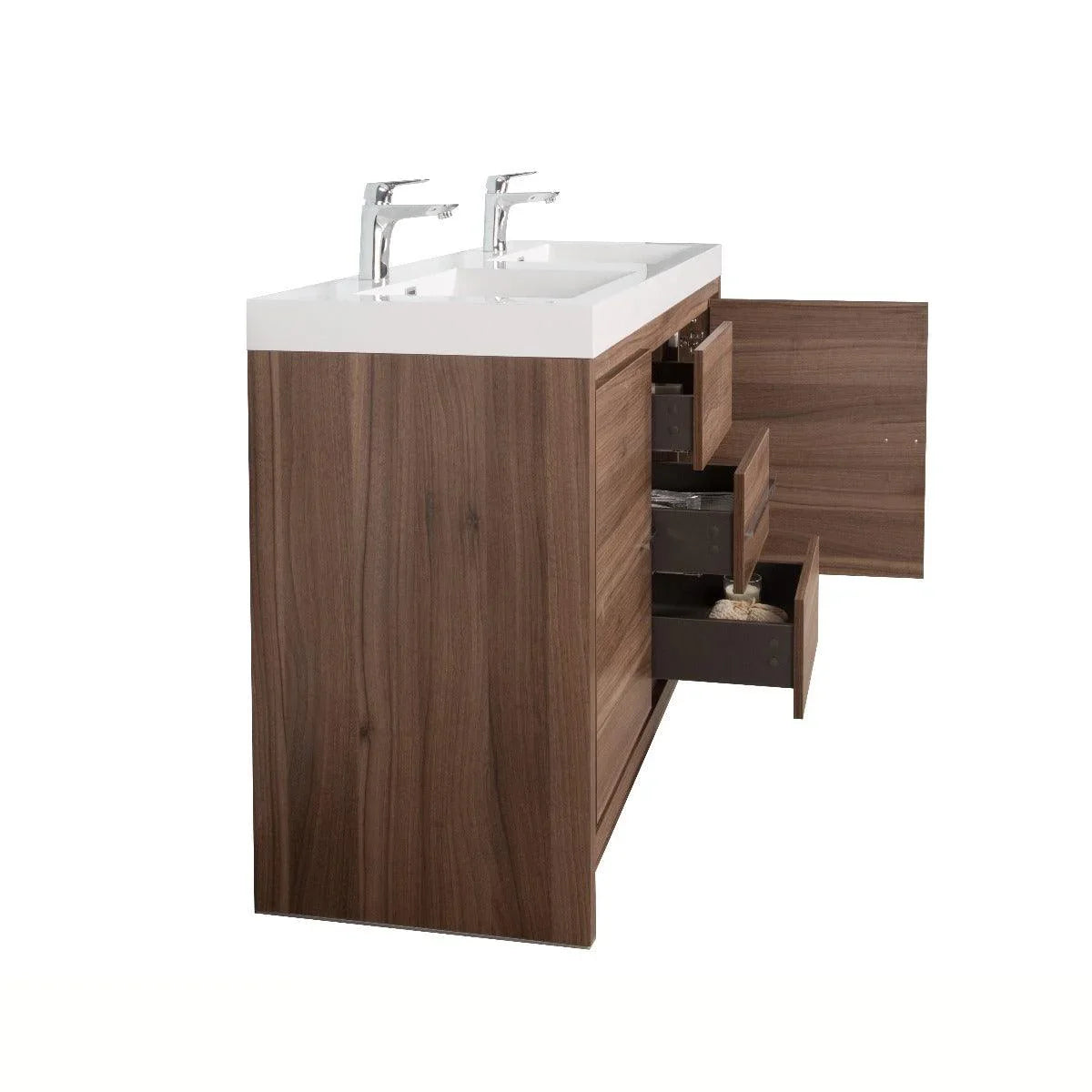 60" Walnut Freestanding Double Sink Bathroom Vanity with White Polymarble Countertop-Migration_Bathroom Vanities-DECOROLALA