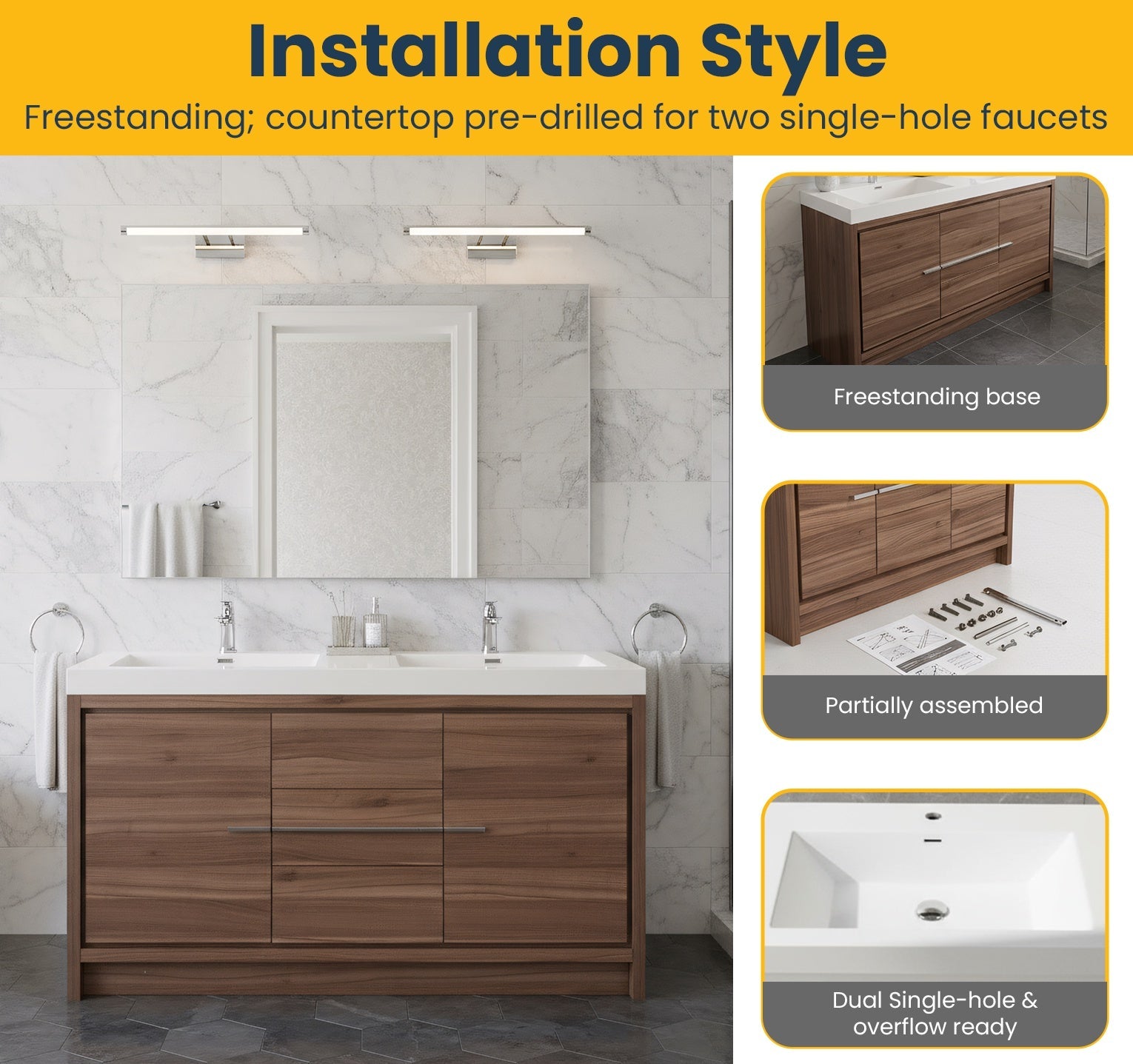 60" Walnut Freestanding Double Sink Bathroom Vanity with White Polymarble Countertop-Migration_Bathroom Vanities-DECOROLALA