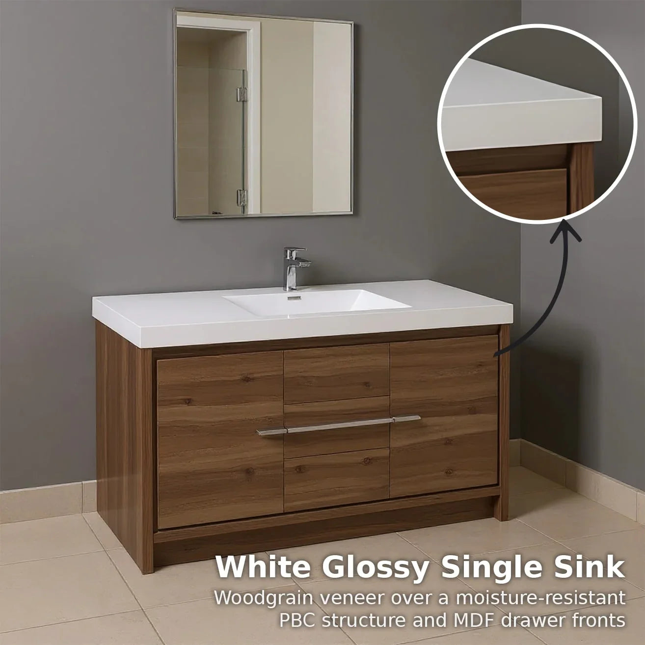 60" Walnut Freestanding Single Sink Bathroom Vanity with White Polymarble Countertop-Migration_Bathroom Vanities-DECOROLALA