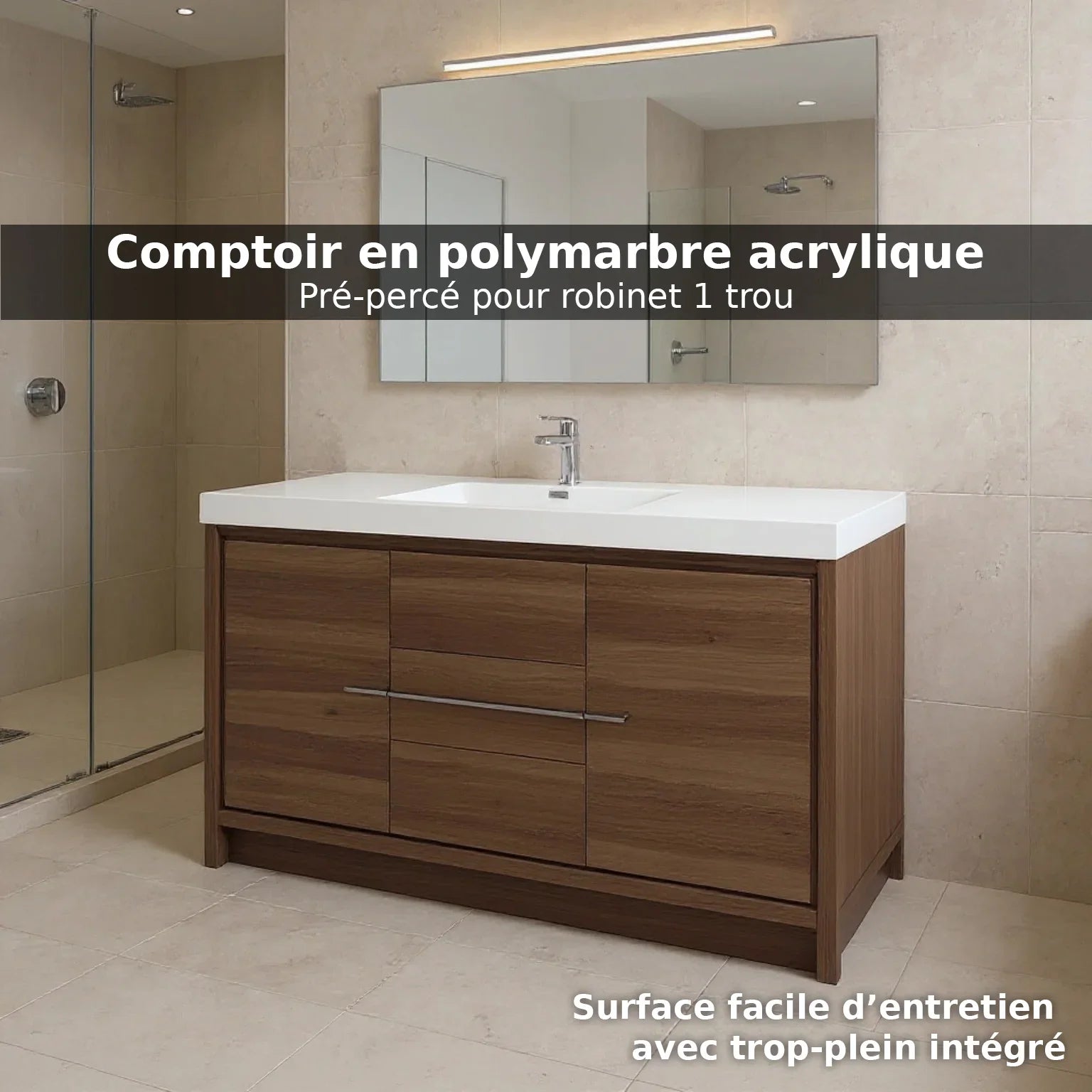 60" Walnut Freestanding Single Sink Bathroom Vanity with White Polymarble Countertop-Migration_Bathroom Vanities-DECOROLALA