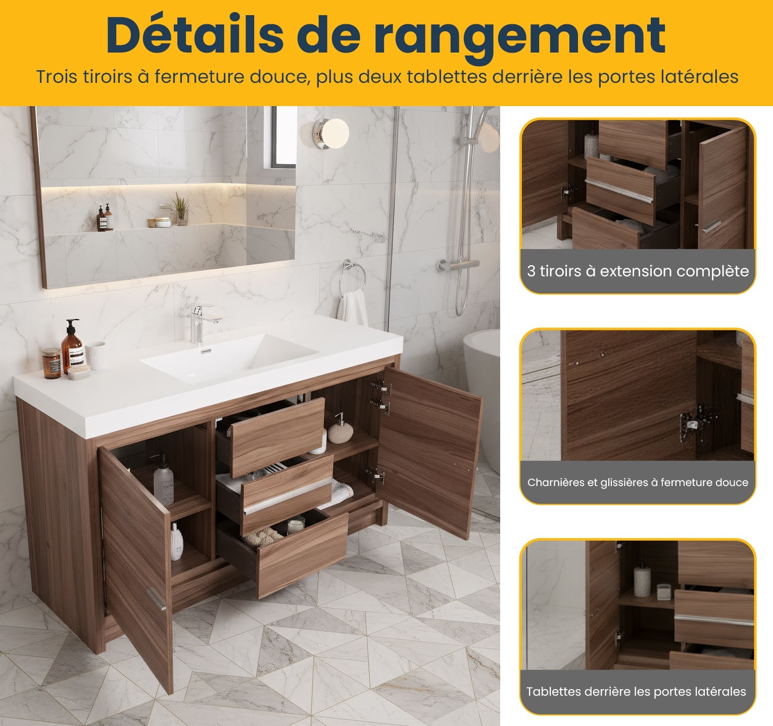 60" Walnut Freestanding Single Sink Bathroom Vanity with White Polymarble Countertop-Migration_Bathroom Vanities-DECOROLALA